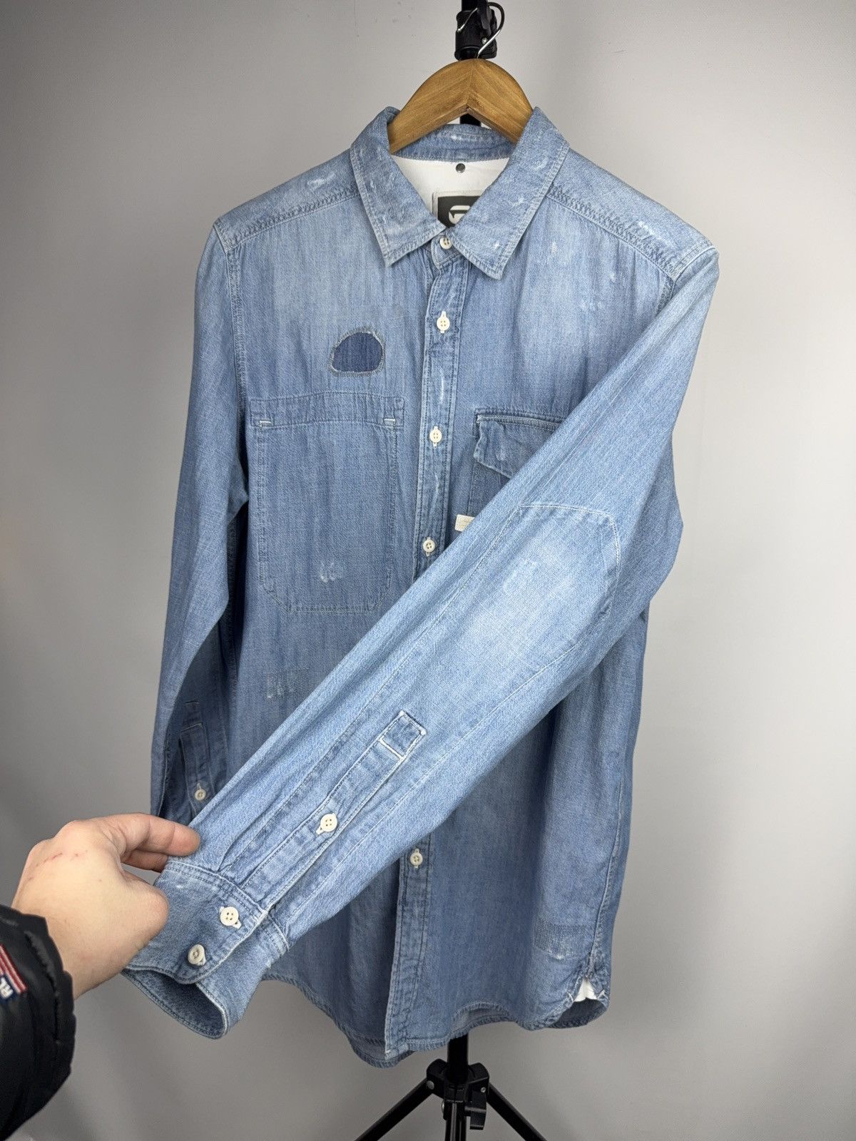 G-Star Retro 00s G-Star RAW Landon Distressed Denim Shirt L Size US L / EU 52-54 / 3 - 9 Thumbnail