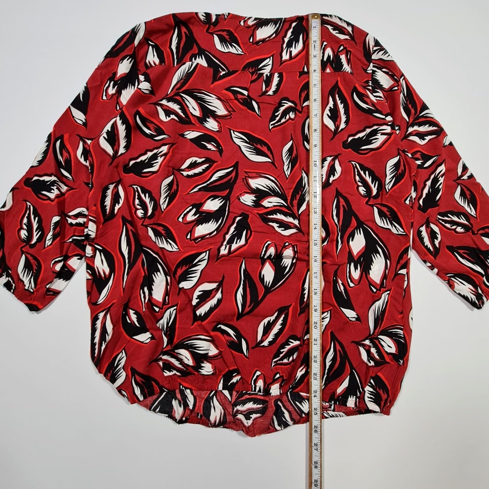 CO Betty & CO Womens Blouse Red 14 UK Floral 3/4 Sleeves Elastic Hem Top Size XL / US 12-14 / IT 48-50 - 6 Thumbnail