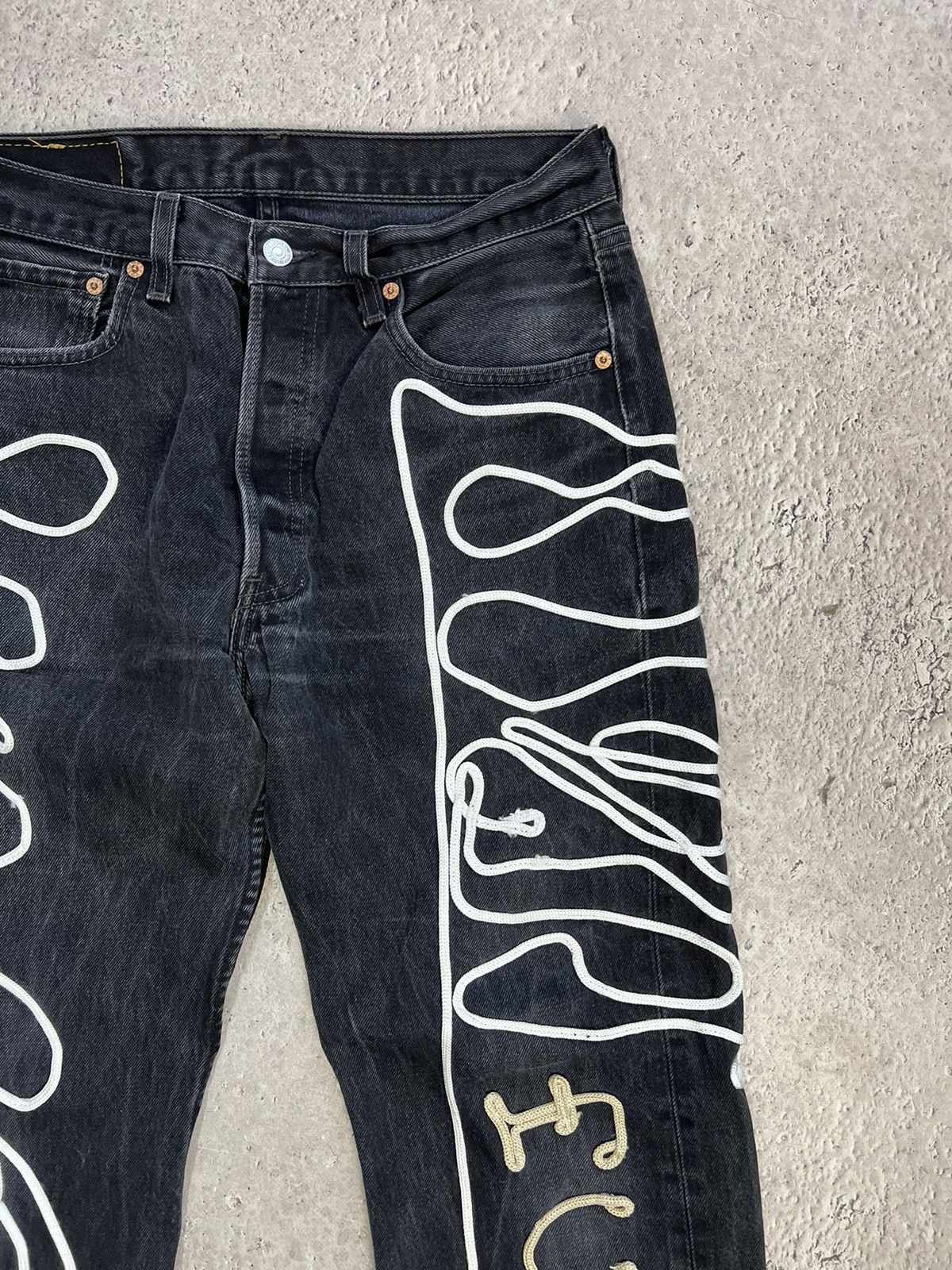 Levi's × Levi's Vintage Clothing Levis 501 Custom Skeleton Jeans Denim FUCK DISTRESSED PANTS Size US 32 / EU 48 - 6 Thumbnail