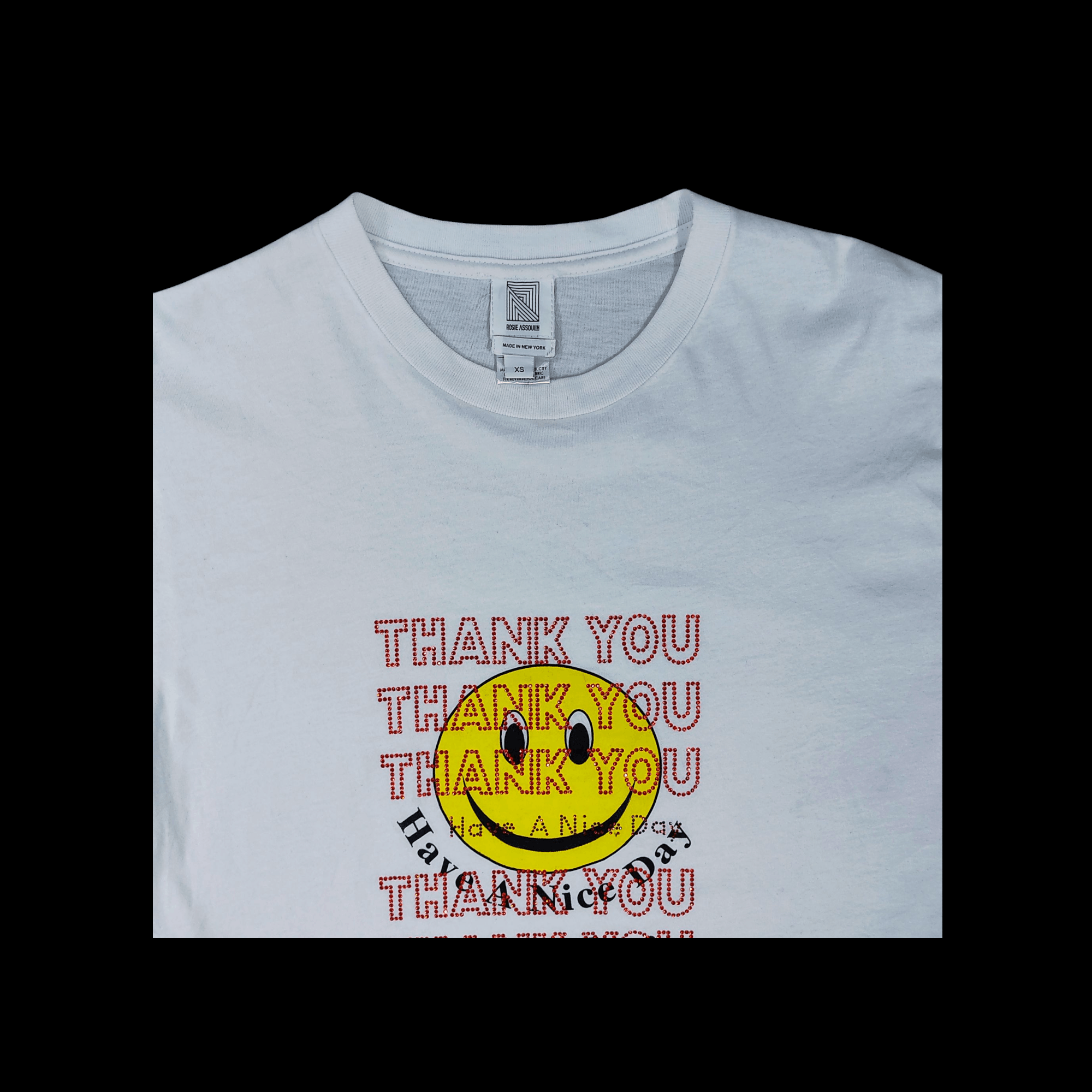 Designer Thank You Smiley Face Swarovski Crystal Embellished T-shirt Size S / US 4 / IT 40 - 6 Thumbnail