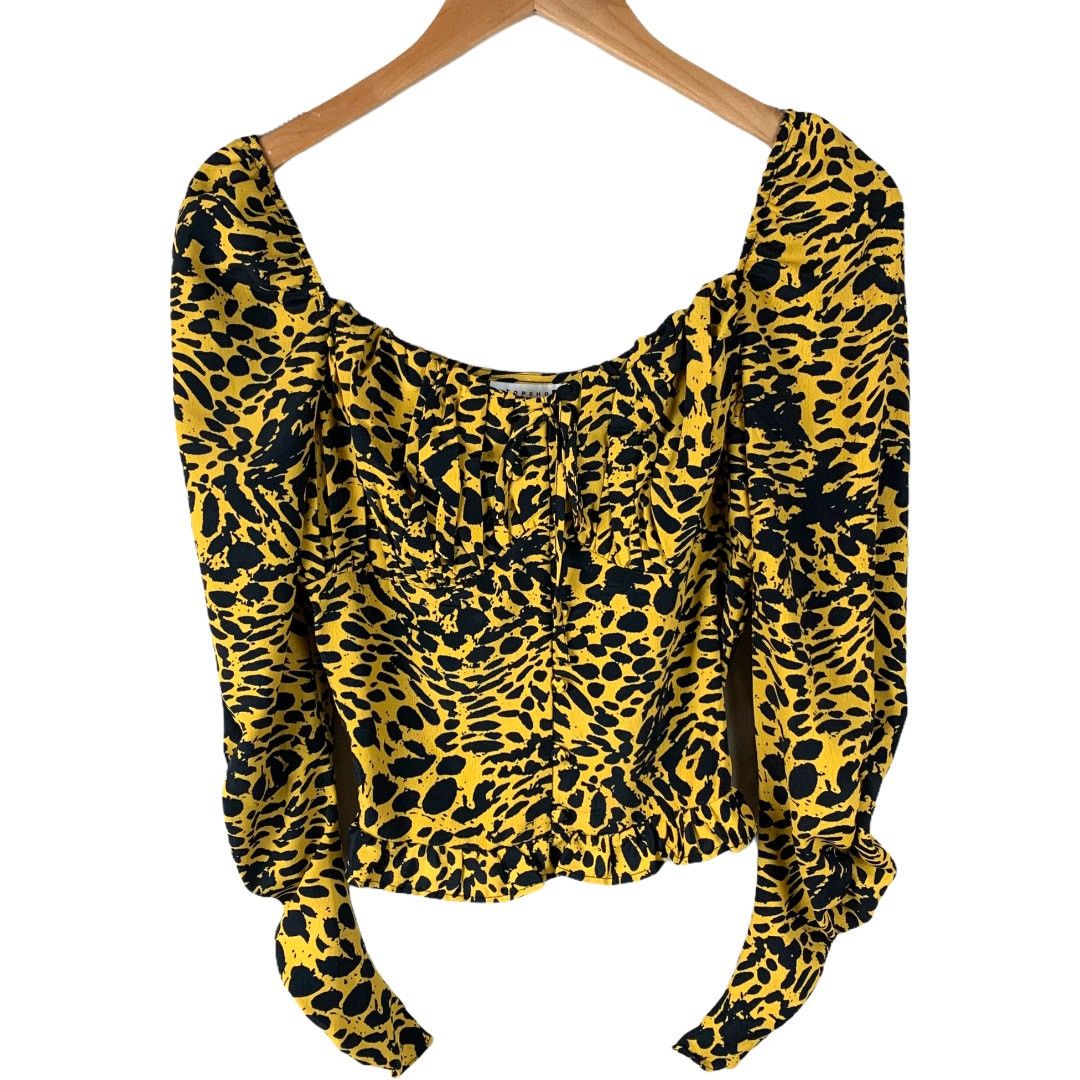 Topshop Topshop Ruched Sleeve Animal Print Peplum Ruffle Top 4 S Size S / US 4 / IT 40 - 1 Thumbnail