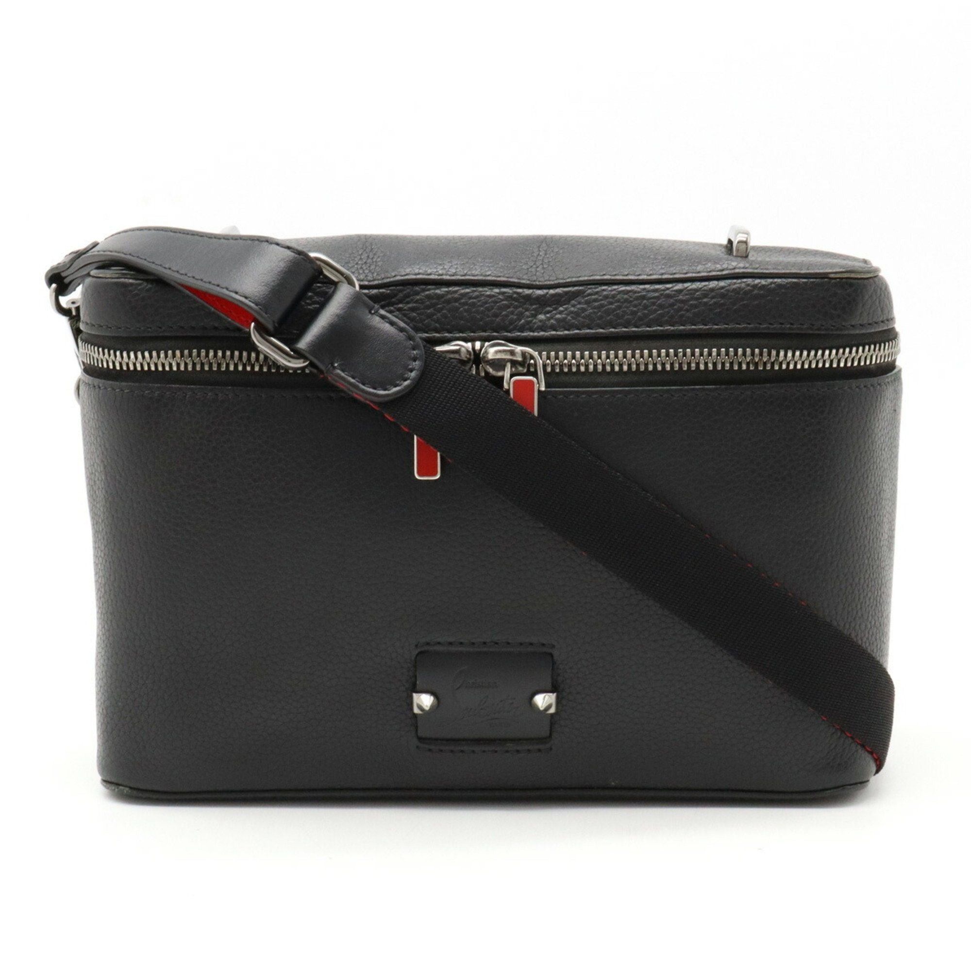 image of Vintage Christian Louboutin Kipi Pouch Shoulder Bag Leather Studded Black Red Handle Missing 318519