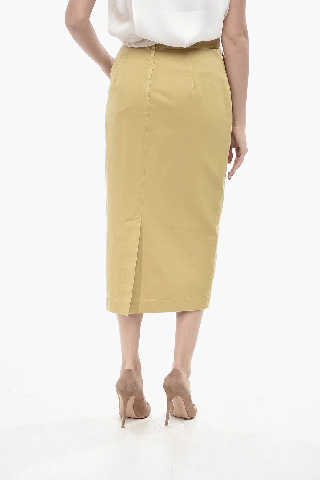 Max Mara og1mm0426 Cotton Pencil Skirt in Yellow Size 27" / US 4 / IT 40 - 2 Thumbnail