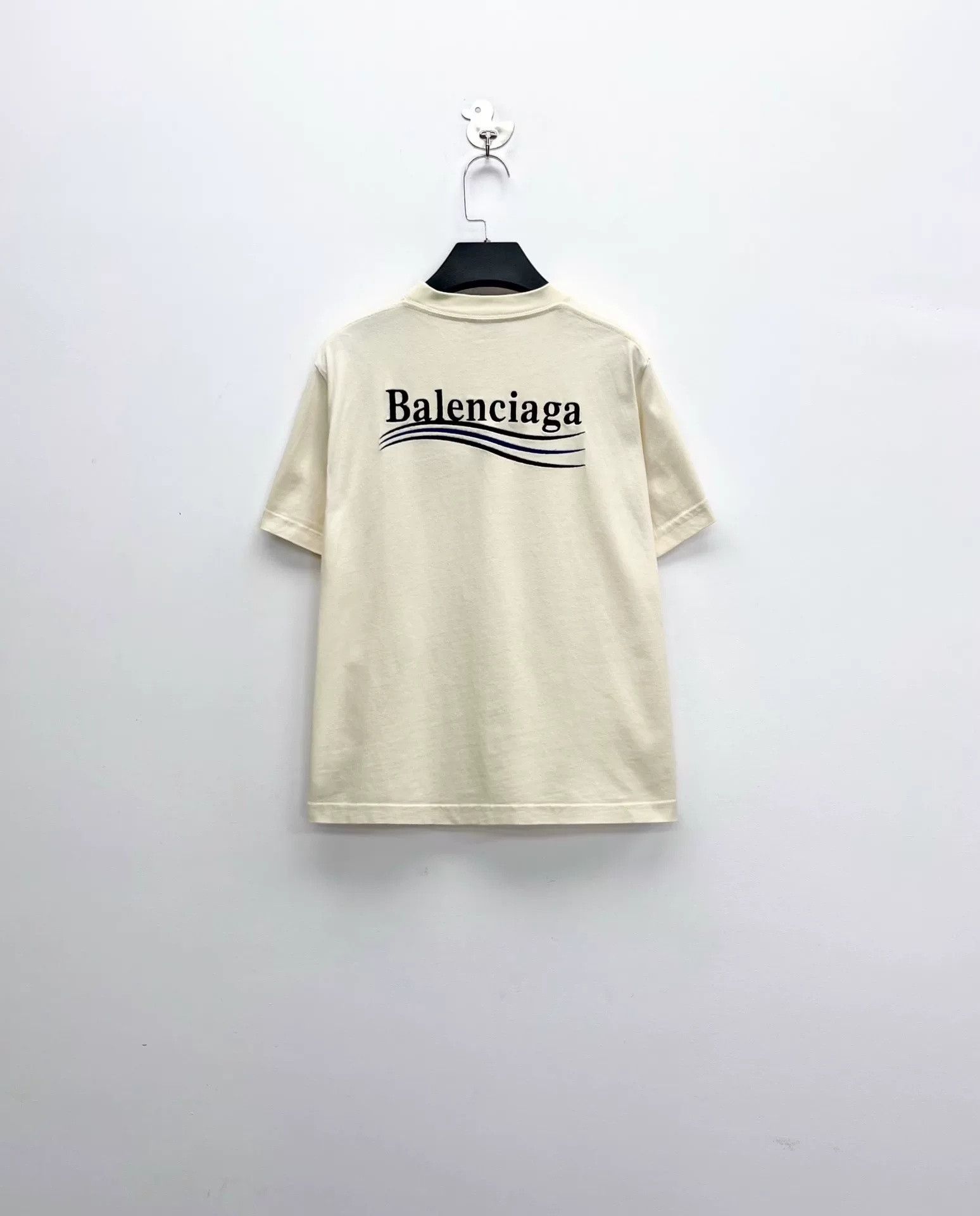 Balenciaga Balenciaga Beige Embroidered Wave T-Shirt Size US S / EU 44-46 / 1 - 1 Thumbnail