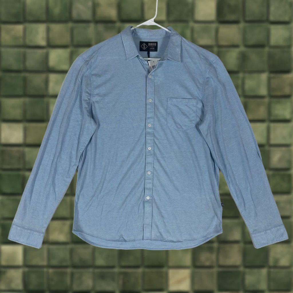 Vintage VINTAGE Indigo Star Shirt Men L Knit L/S Button-Down Burnout Indigo Star Shirt Men L Gray Solid Stars Knit Cotton Polyester Button-Up Long Sleeve Mens Size US L / EU 52-54 / 3 - 1 Thumbnail