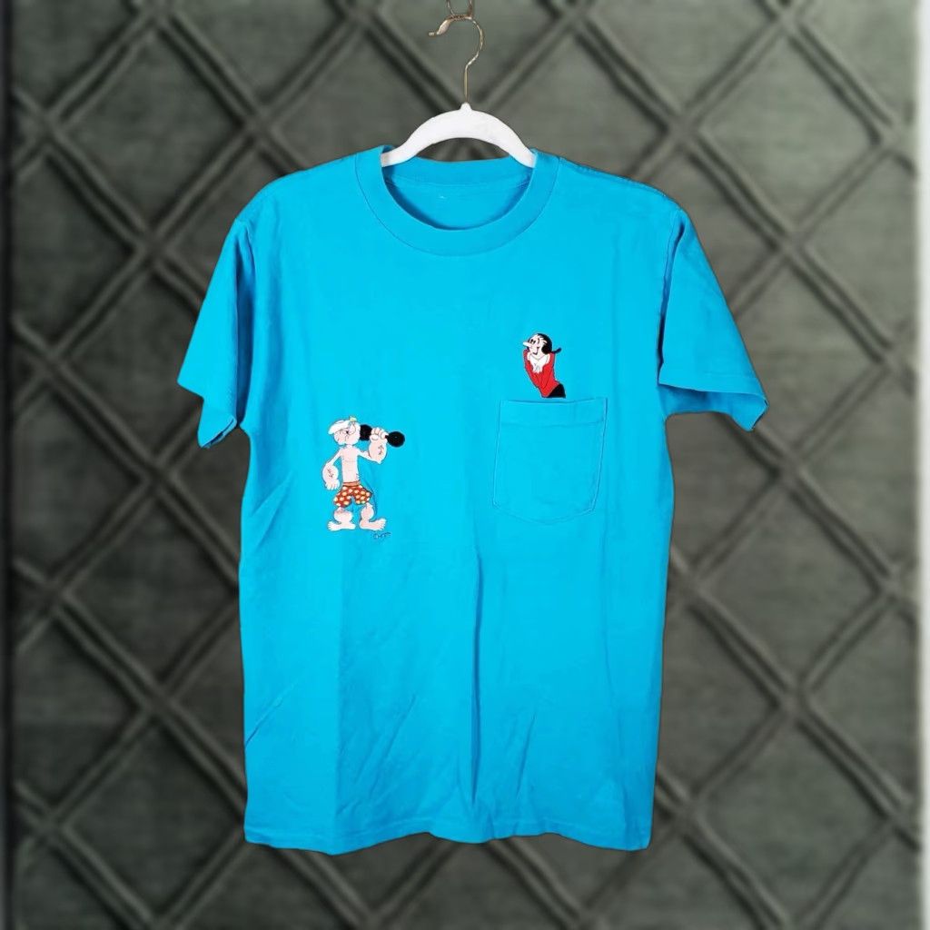 Vintage VINTAGE Popeye Pocket T Shirt Embroidered Single Stitch Medium M Blue Men's T-Shirt Short Sleeve Size US M / EU 48-50 / 2 - 1 Thumbnail