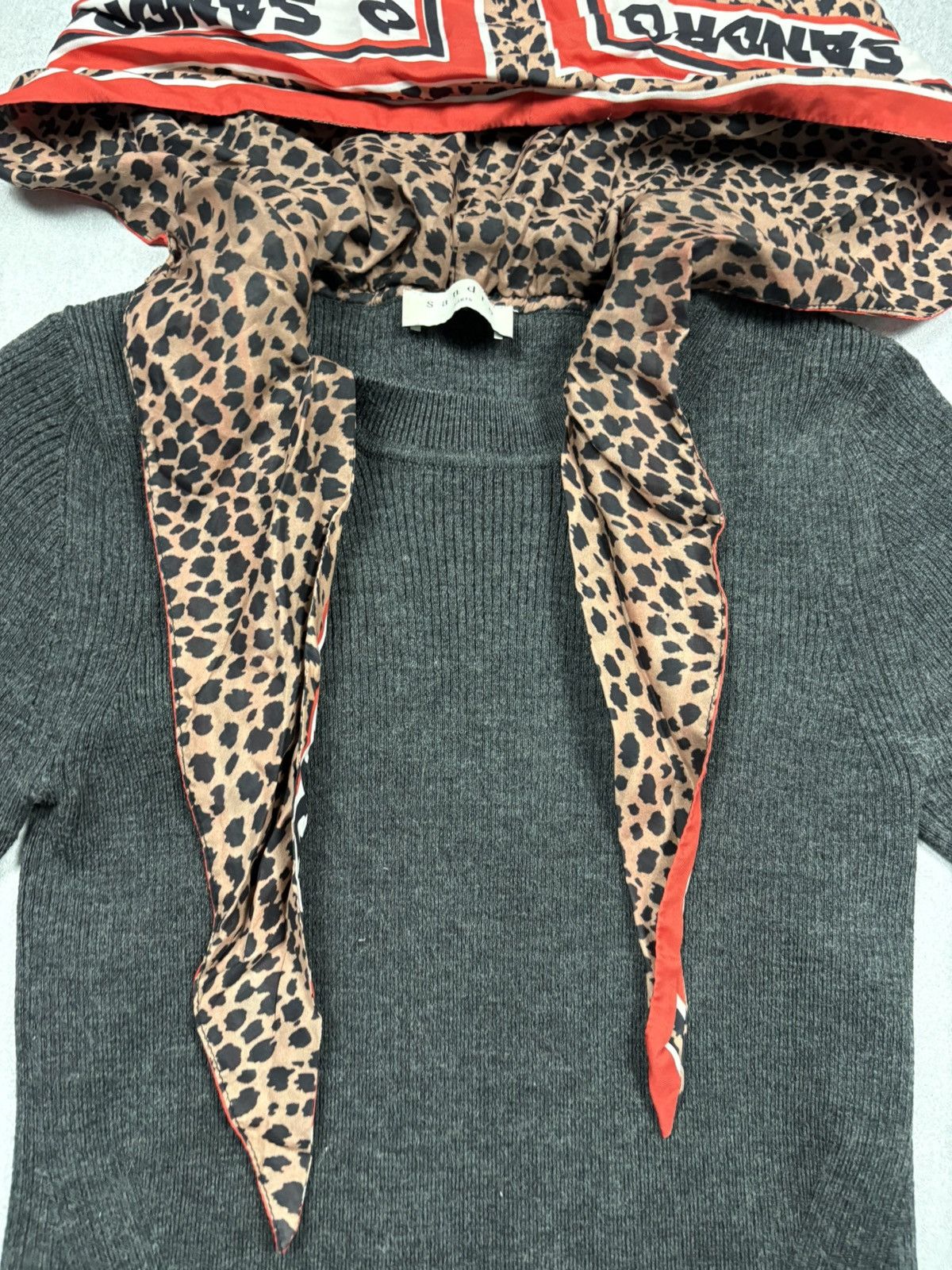 Sandro Sandro Paris Wool Blend Sweater With Silk Leopard Scarf Hood Size XS / US 0-2 / IT 36-38 - 8 Thumbnail