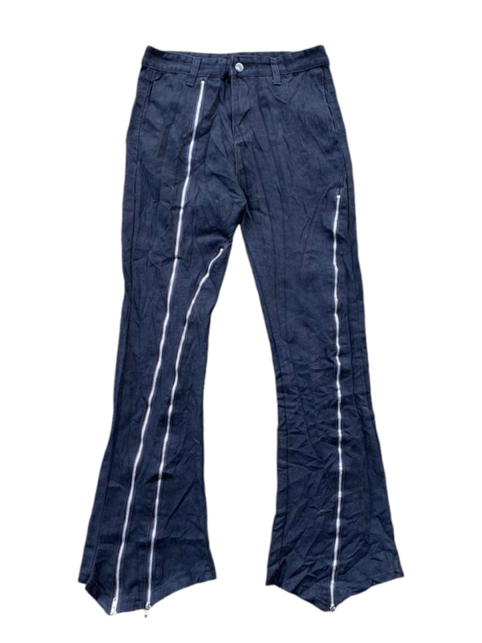 Unknown japanese style zipper leg flared pants Denim