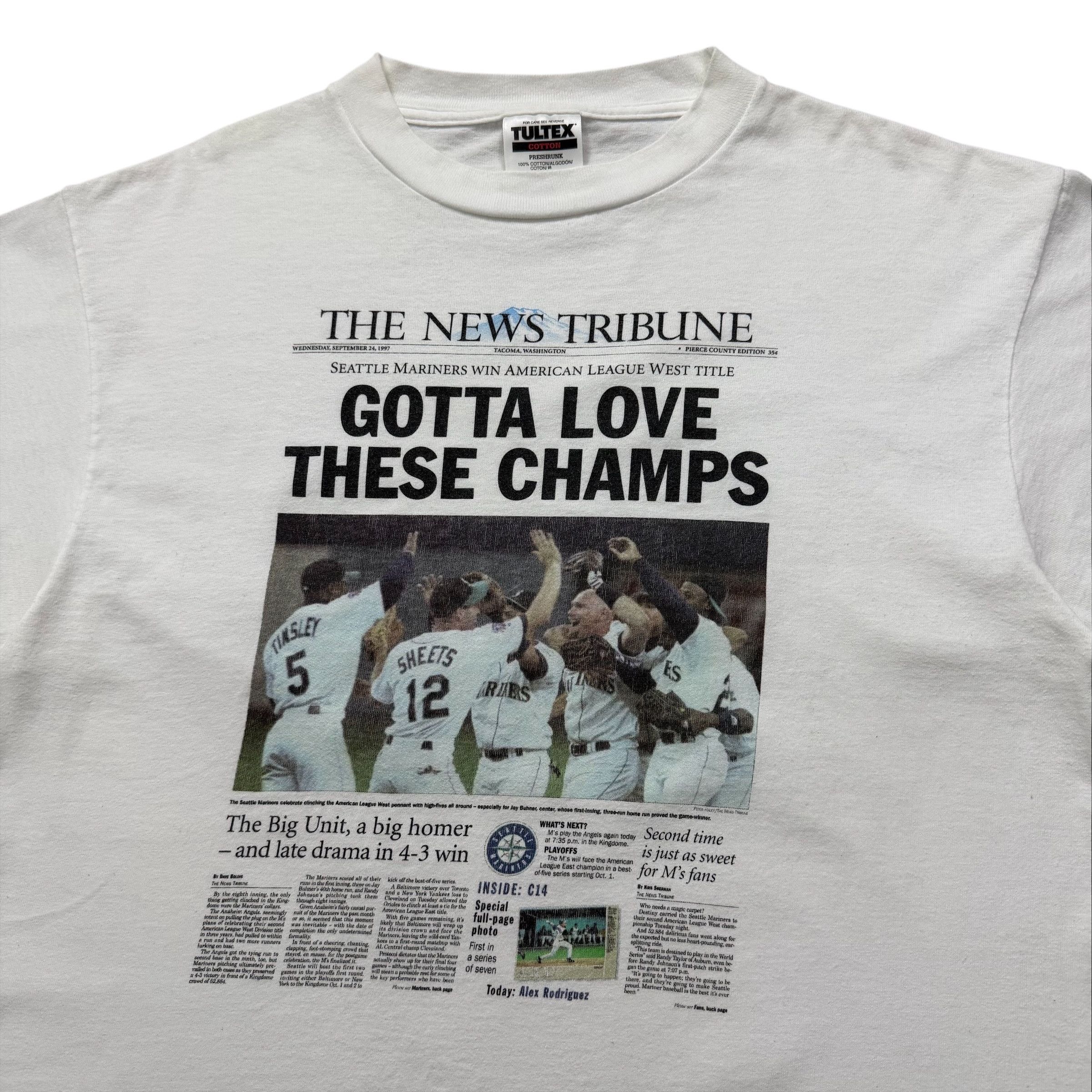 MLB VTG 90s MLB SEATTLE MARINERS 1997 NEWSPAPER CHAMPS T-SHIRT L Size US L / EU 52-54 / 3 - 2 Thumbnail