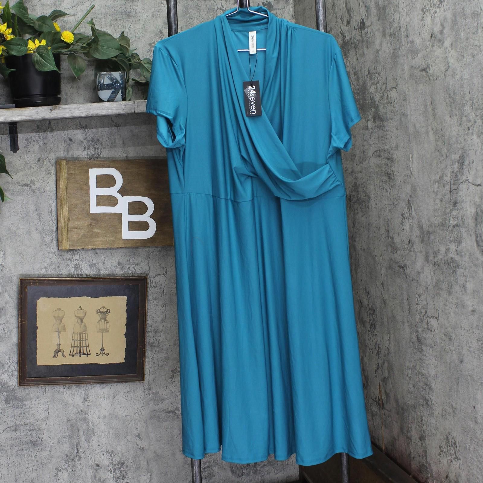 Other Nwt 24seven Comfort Apparel Wrap Midi Dress Teal Blue 1x Size XL / US 12-14 / IT 48-50 - 1 Thumbnail