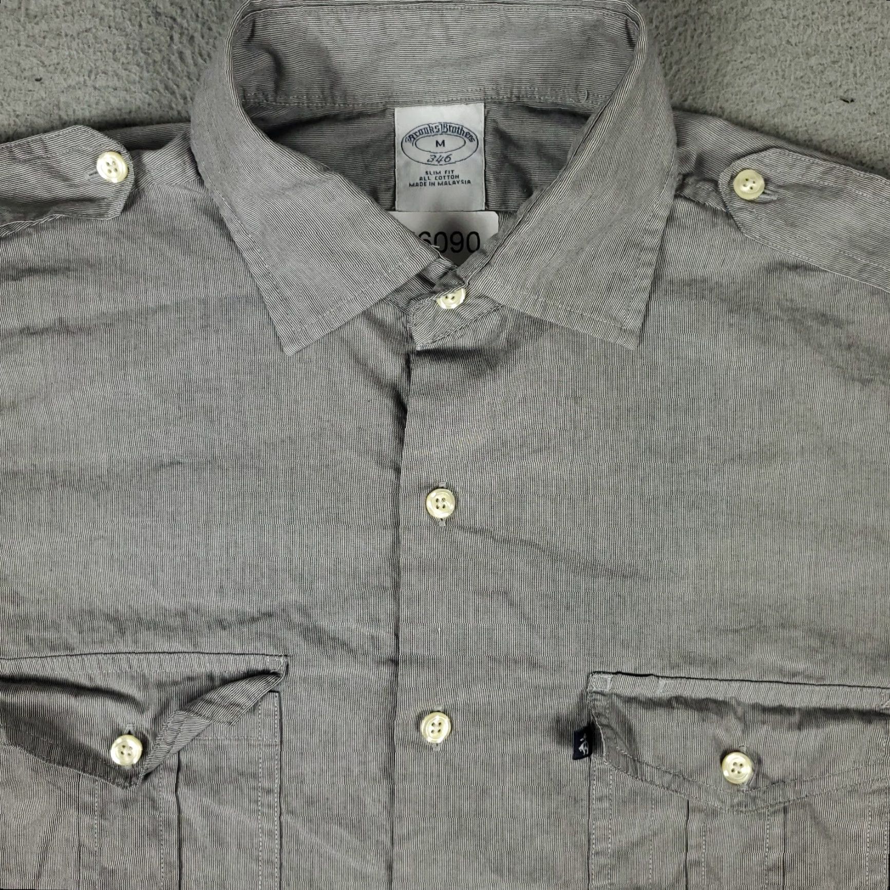 Brooks Brothers VINTAGE Brooks Brothers Men's Shirt Medium Gray Military Style Long Sleeve Button-Up Casual Formal Workwear Size US M / EU 48-50 / 2 - 2 Thumbnail
