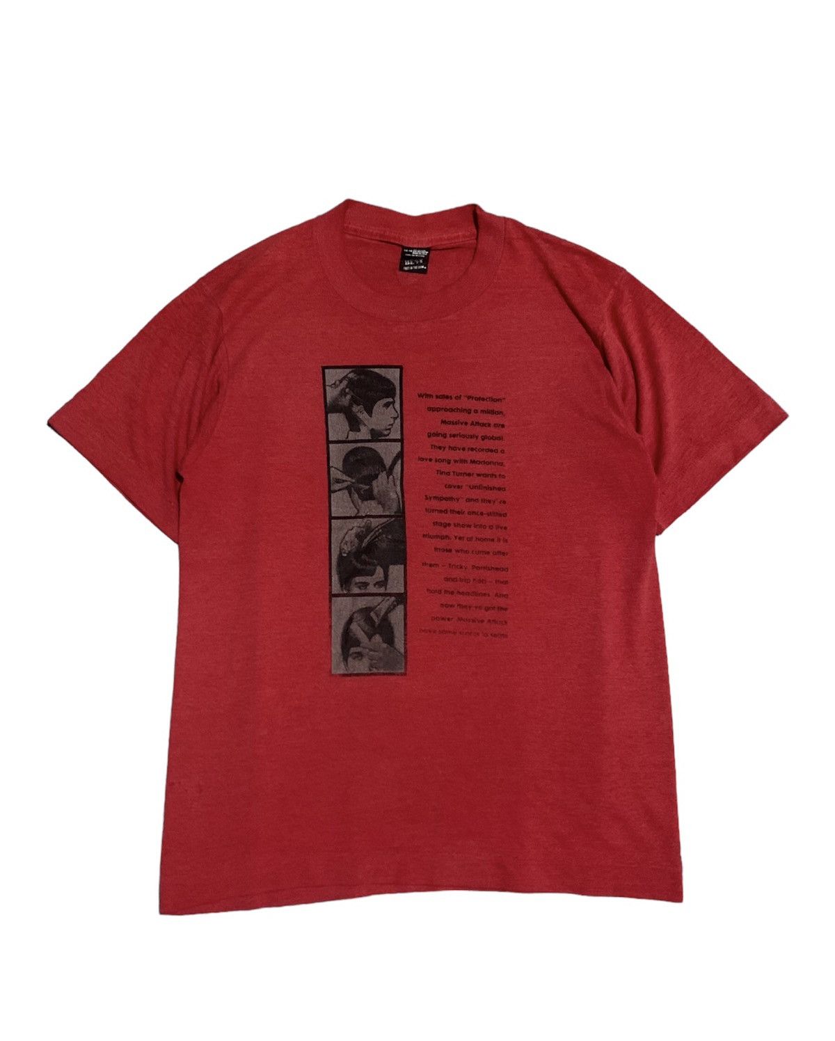 image of Band Tees Vintage 80's Massive Attack Trip Hop Tee in Red, Men's (Size Small)