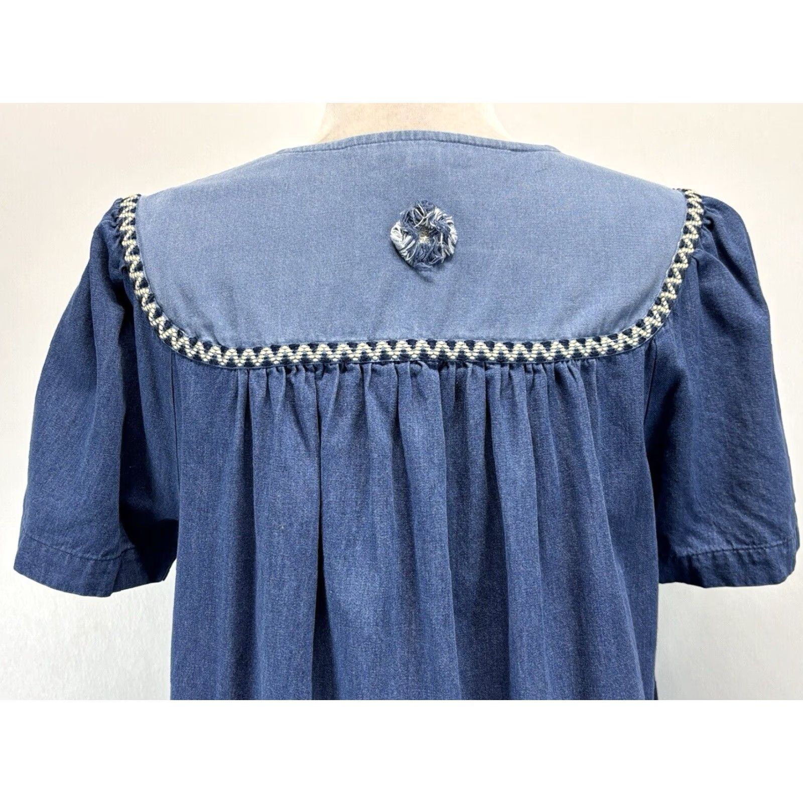 Vintage Go Softly Patio Chambray Cotton Patchwork Midi Dress with Pockets Women's Small Blue Casual Kaftan Size S / US 4 / IT 40 - 6 Thumbnail