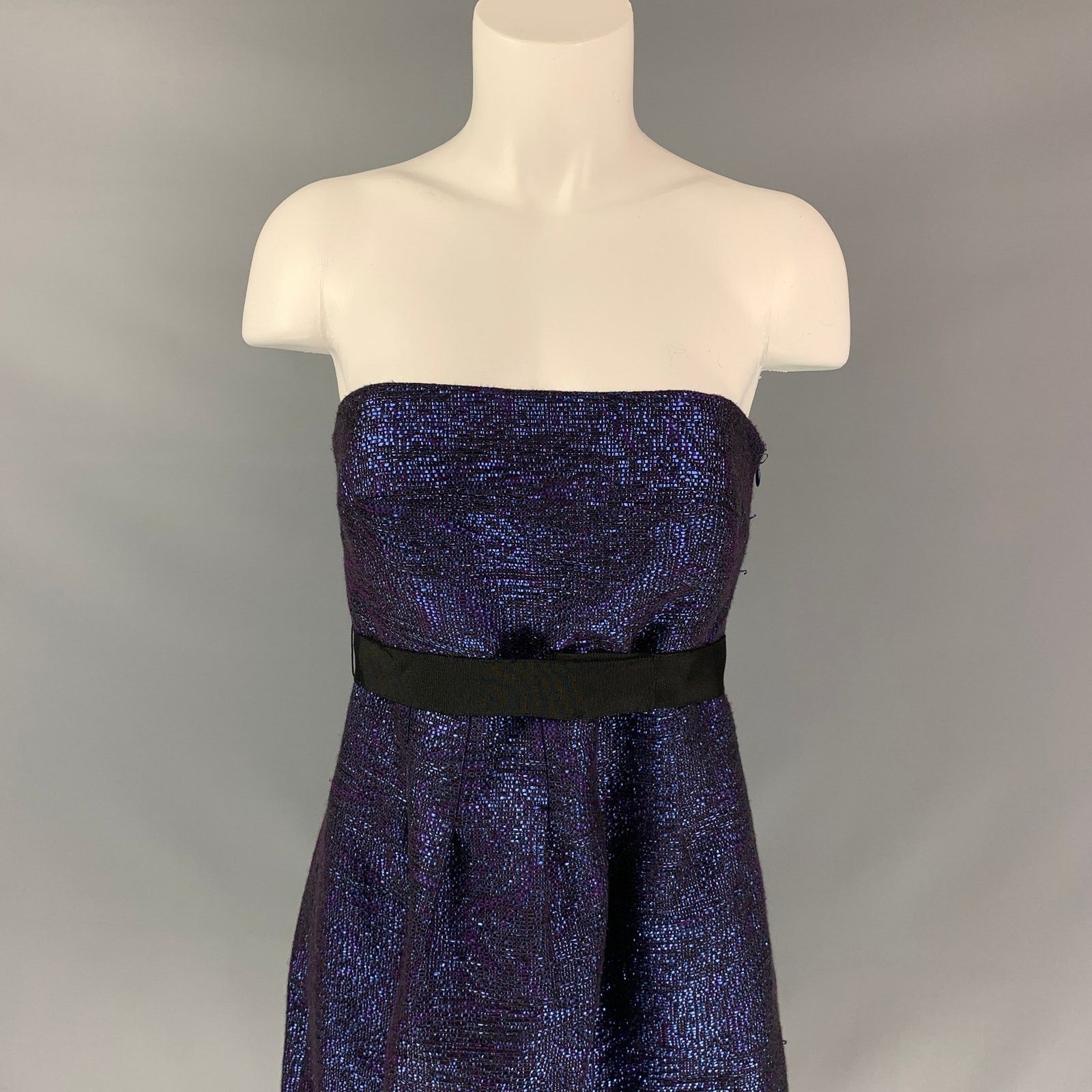 Lela Rose LELA ROSE Blue Black Acrylic Woven Strapless Cocktail Dress Size M / US 6-8 / IT 42-44 - 2 Thumbnail