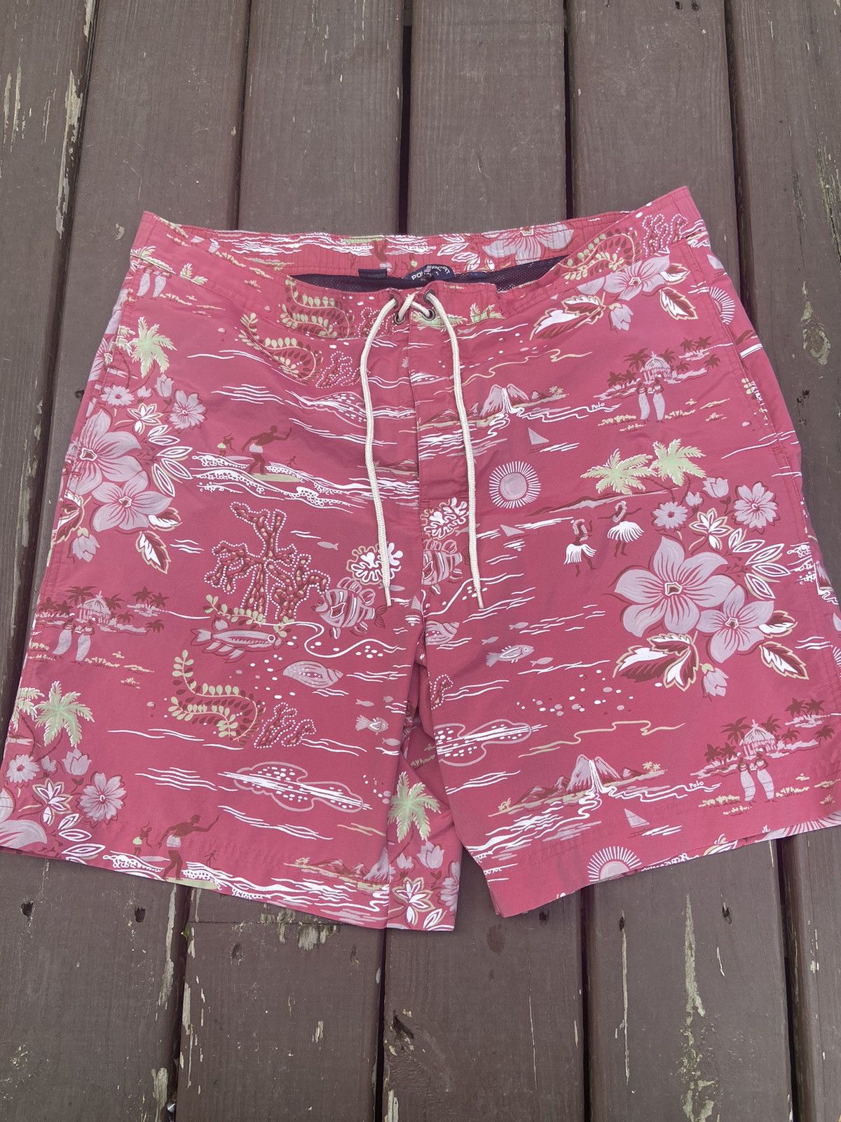 Polo Ralph Lauren × Vintage Vintage Polo Sport Swim Trunks XL 39” Y2K Hawaiian Floral Size US 39 - 1 Thumbnail