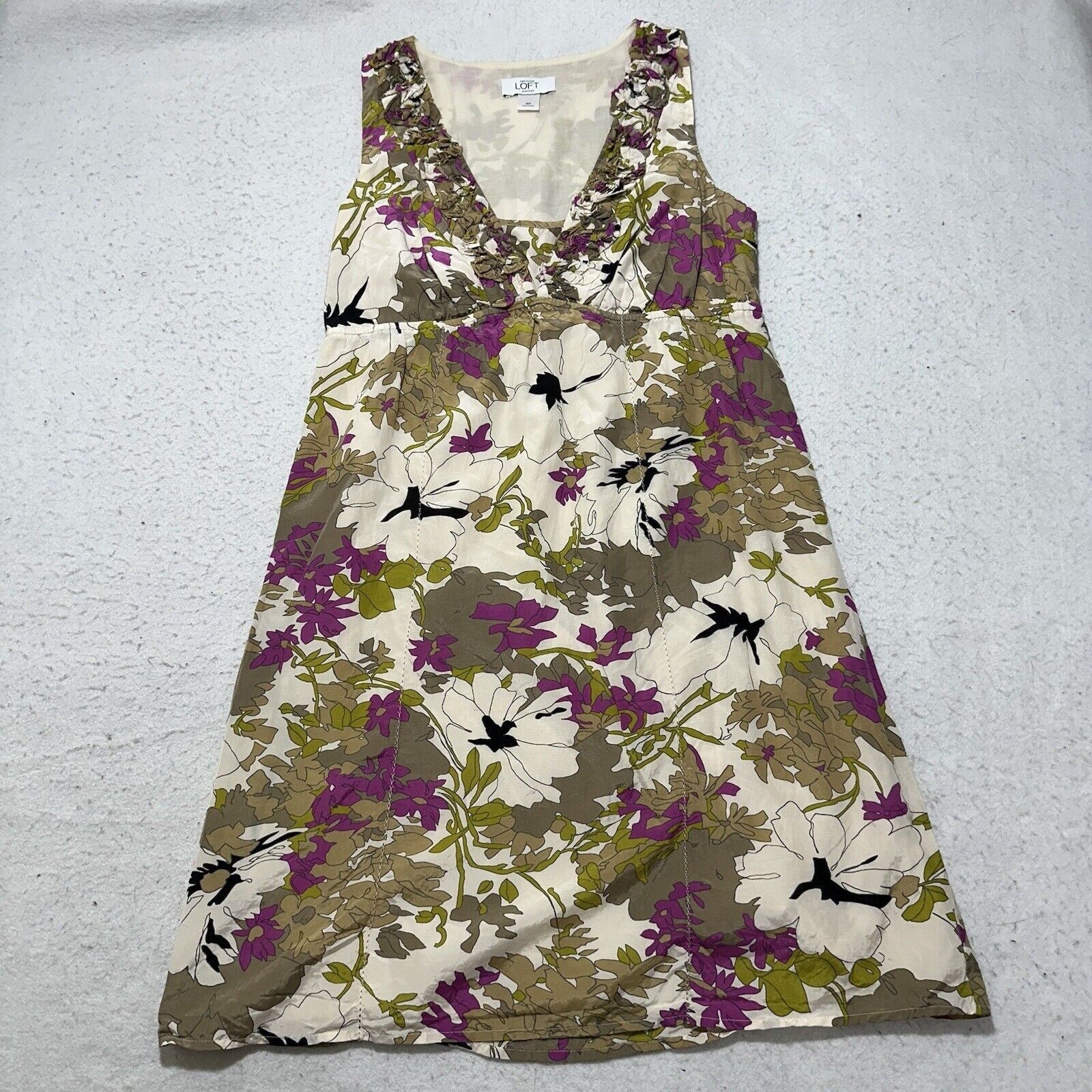 Loft Ann Taylor LOFT 4P Silk Floral A-Line Empire Waist Dress Size S / US 4 / IT 40 - 1 Thumbnail