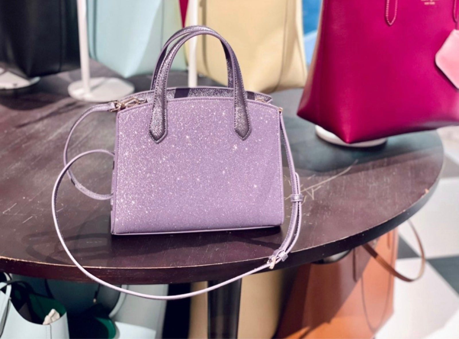 Kate Spade Satchel Tinsel Glitter Purse Lilac Frost