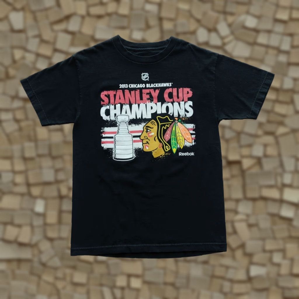 Reebok VTG Reebok Hockey NHL Blackhawks Stanley Cup Champions Y2K Men's Adult T Shirt SZ M Black Crew Neck Short Sleeve Cotton Size US M / EU 48-50 / 2 - 1 Thumbnail