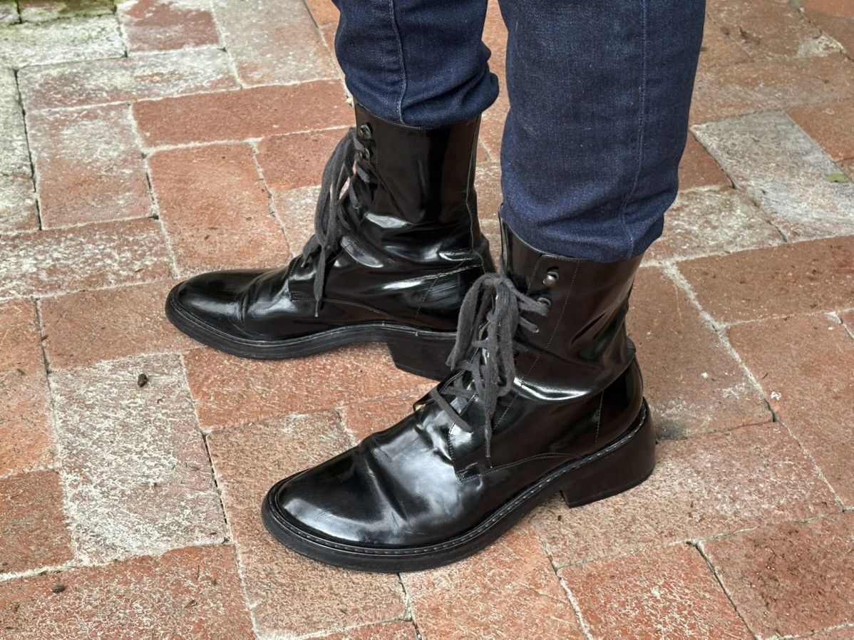 Ann Demeulemeester Beautiful Classic Glossy Black Leather Combat Boots Size US 8.5 / IT 38.5 - 2 Thumbnail