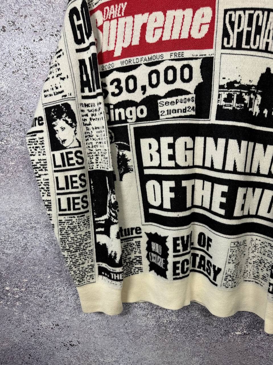 Supreme Supreme Newspaper Crewneck Merino Wool Sweater Large Size US L / EU 52-54 / 3 - 4 Thumbnail