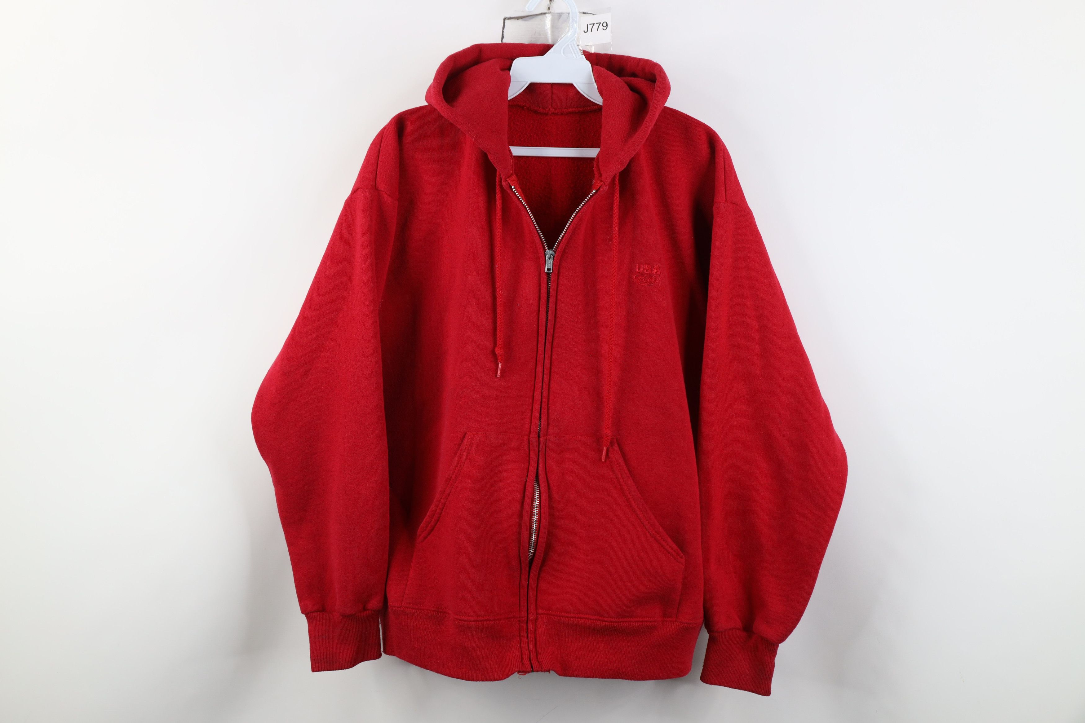 Vintage Vintage 90s USA Olympics Full Zip Hoodie Sweatshirt Red USA Size US S / EU 44-46 / 1 - 1 Thumbnail