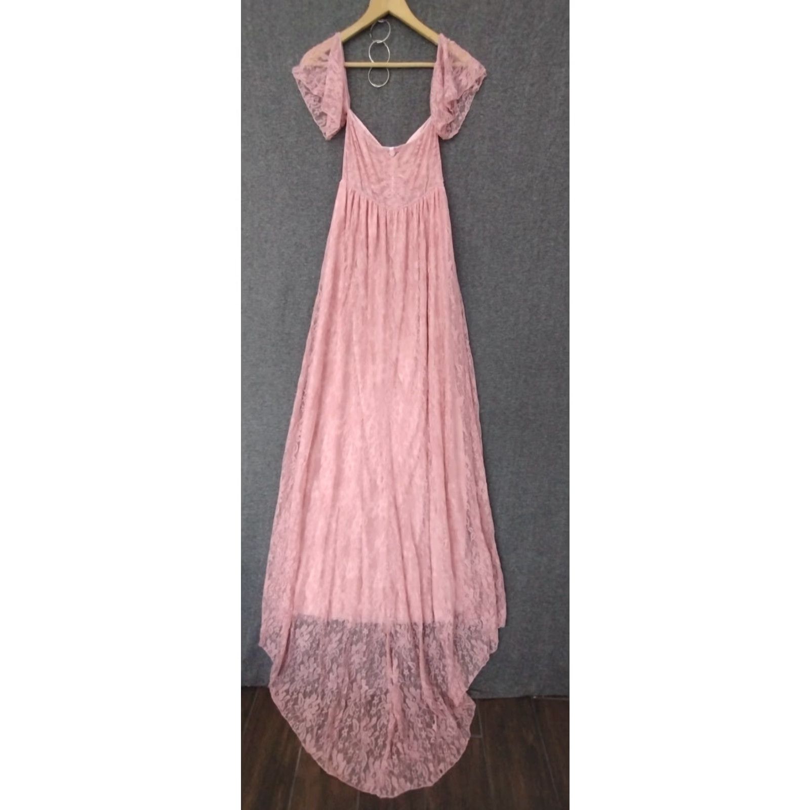 Pinko Pink Mauve Lacy Lined Flutter Short Sleeve Billowy Gown Dress Women's Size S Size 28" / US 6 / IT 42 - 2 Thumbnail