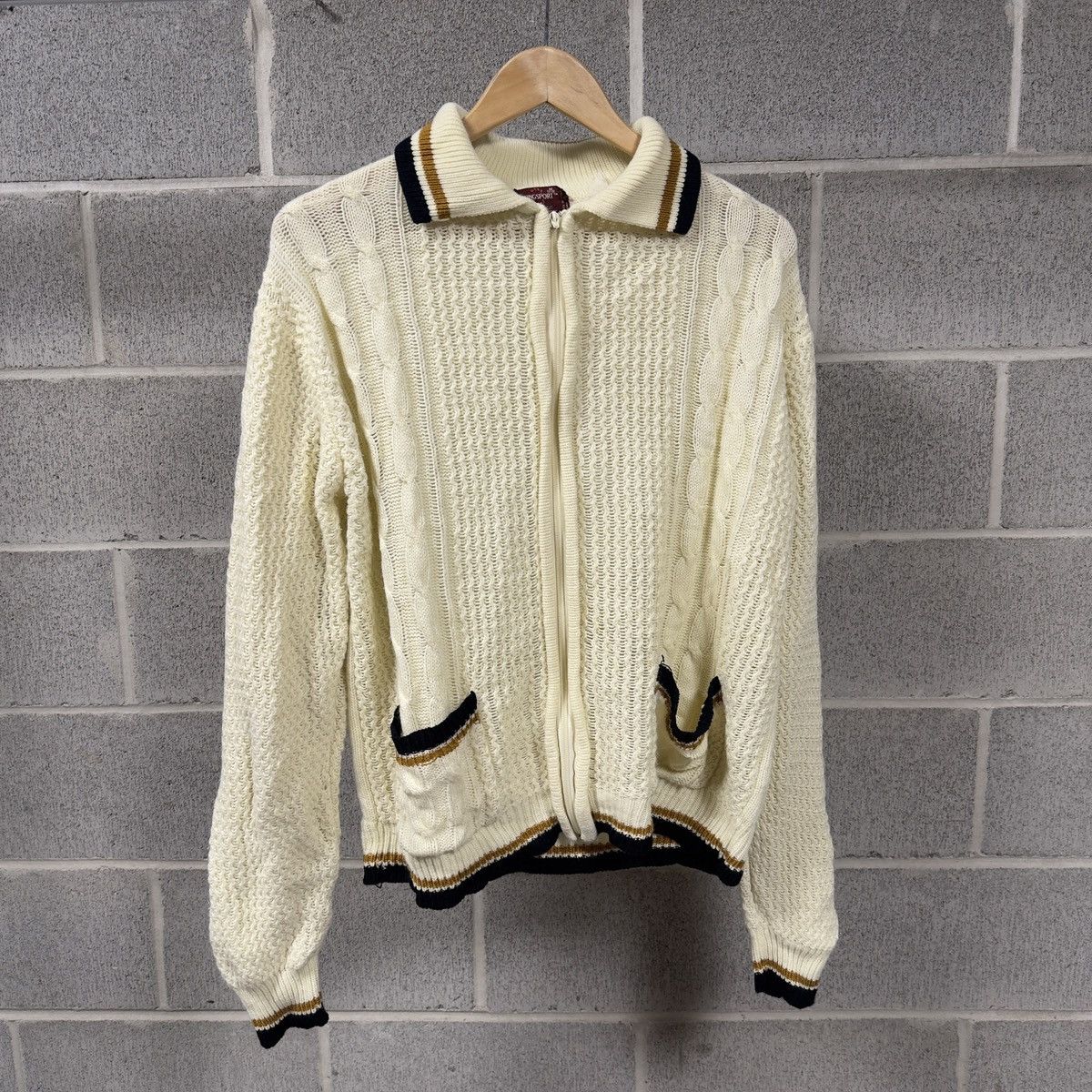 Vintage 60s Acrylic Cable Knit Golf Zip Sweater ERD Grunge Preppy Size US M / EU 48-50 / 2 - 1 Thumbnail