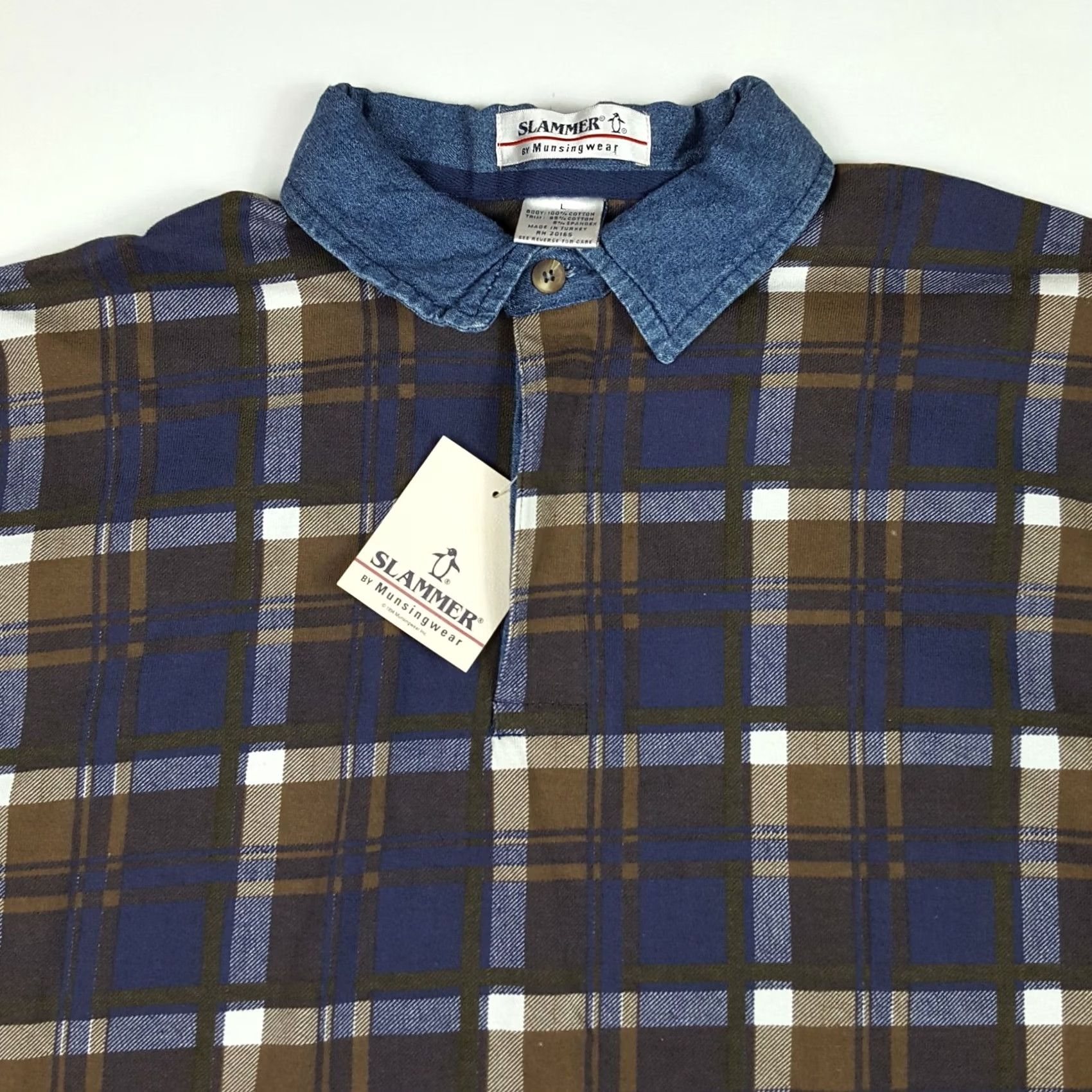 Vintage VINTAGE Munsingwear Plaid Long Sleeve Polo Shirt Shirt Mens L Blue 90s 80s Workwear Collared Button-Up Size US L / EU 52-54 / 3 - 2 Thumbnail