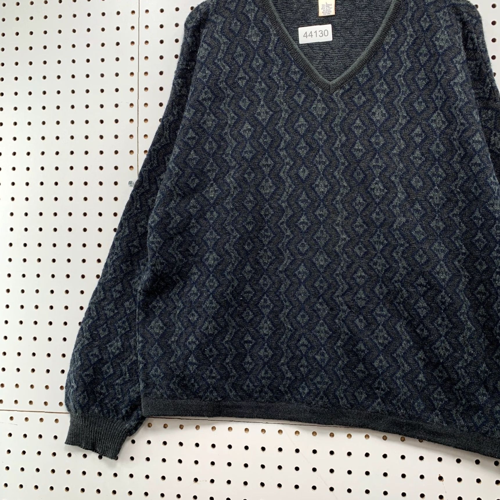 Murano VINTAGE Murano Wool Blend Sweater Mens Large Gray Blue Geometric V Neck Made ITALY Size US L / EU 52-54 / 3 - 3 Thumbnail