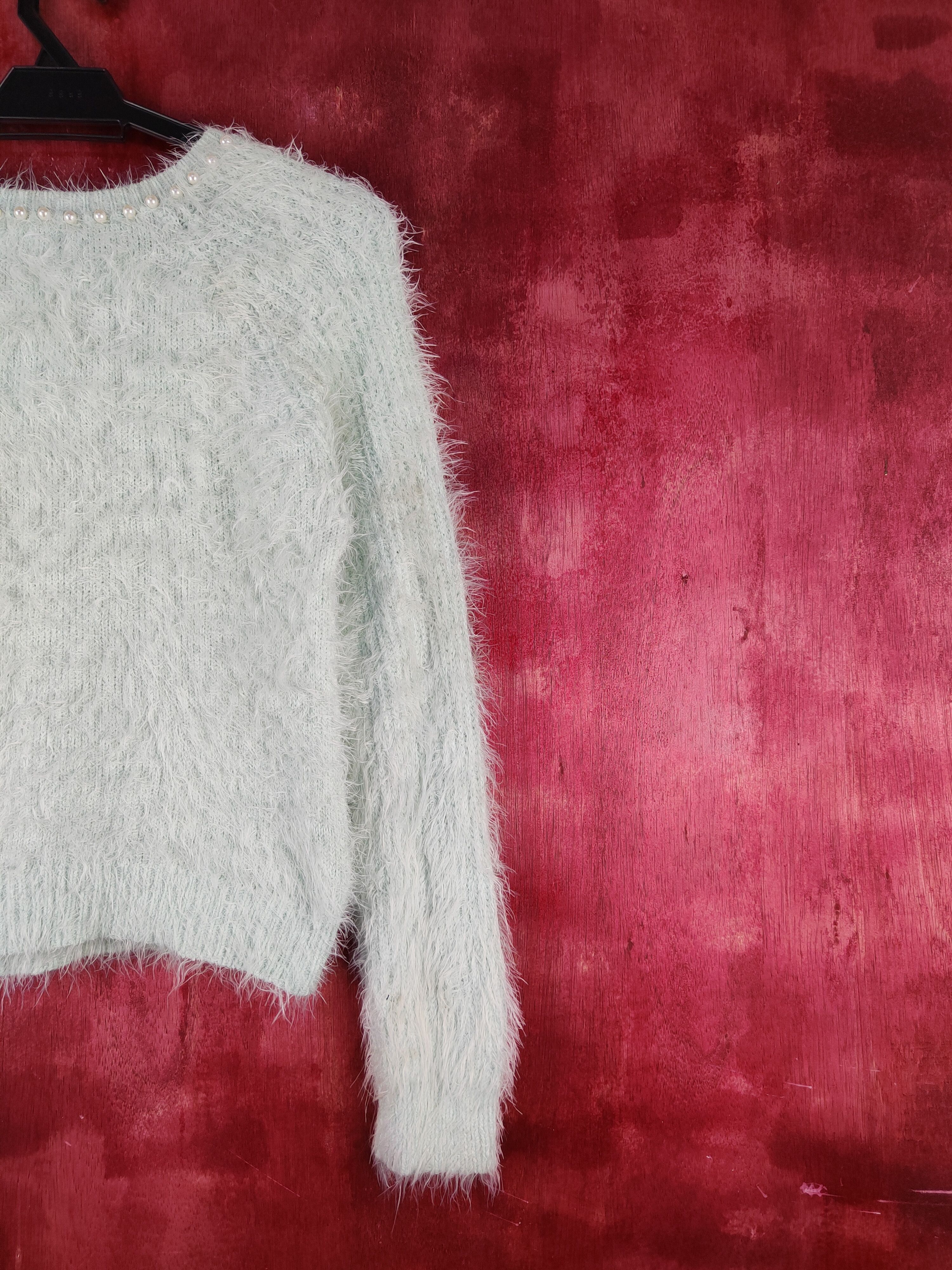 Homespun Knitwear Ingni Mint Green Shag Shaggy Fur Mohair Knitwear #S2107 Size S / US 4 / IT 40 - 10 Thumbnail