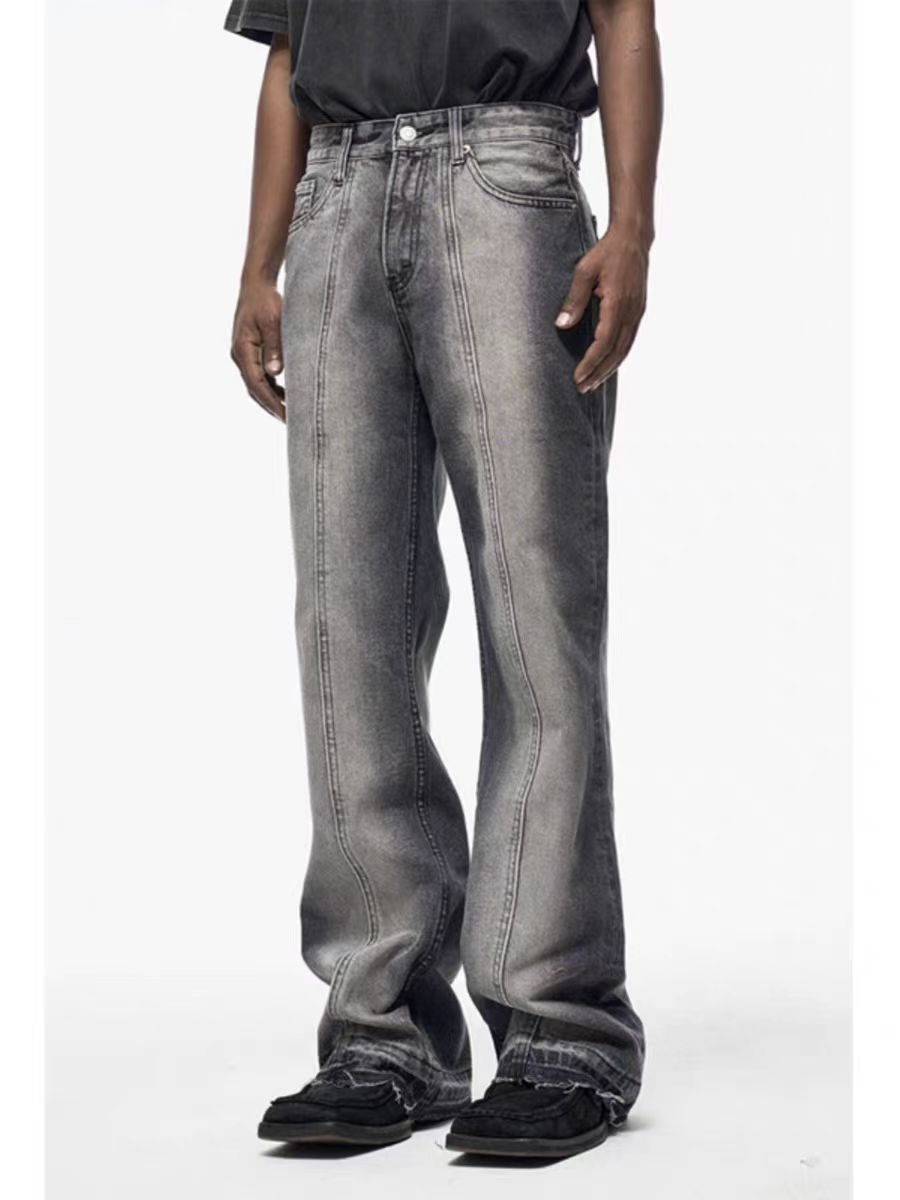 image of High Street Washed Retro Casual Bootcut Baggy Jeans in Gray/Black, Men's (Size 30)