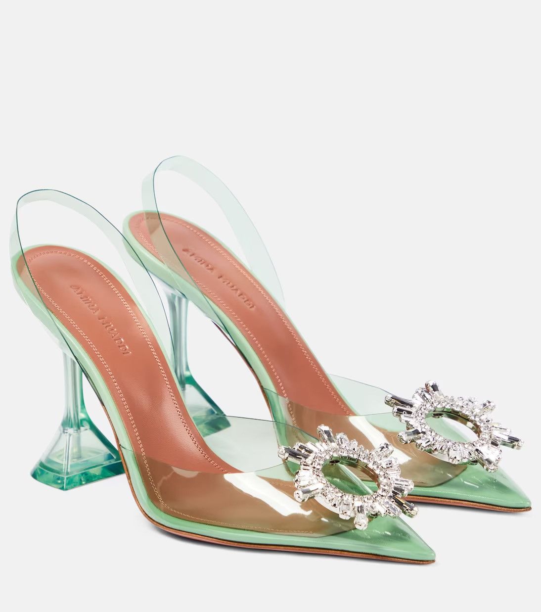 image of Amina Muaddi Begum Embellished Pvc Slingback Pumps Size 38 Shoes in Green, Women's