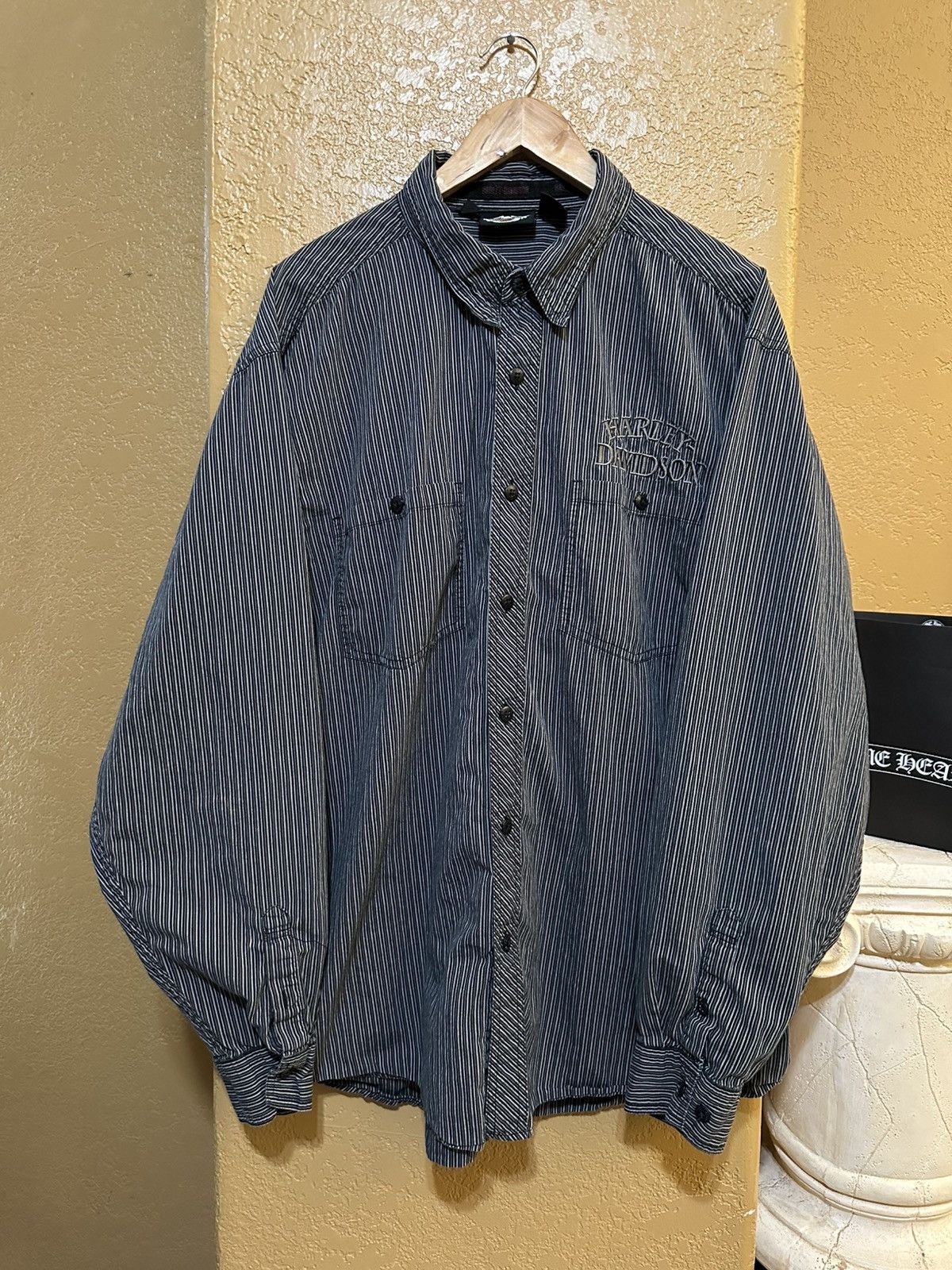 4GSELLER VTG Harley Davidson Pinstripe Button Shirt Size US XXL / EU 58 / 5 - 1 Thumbnail