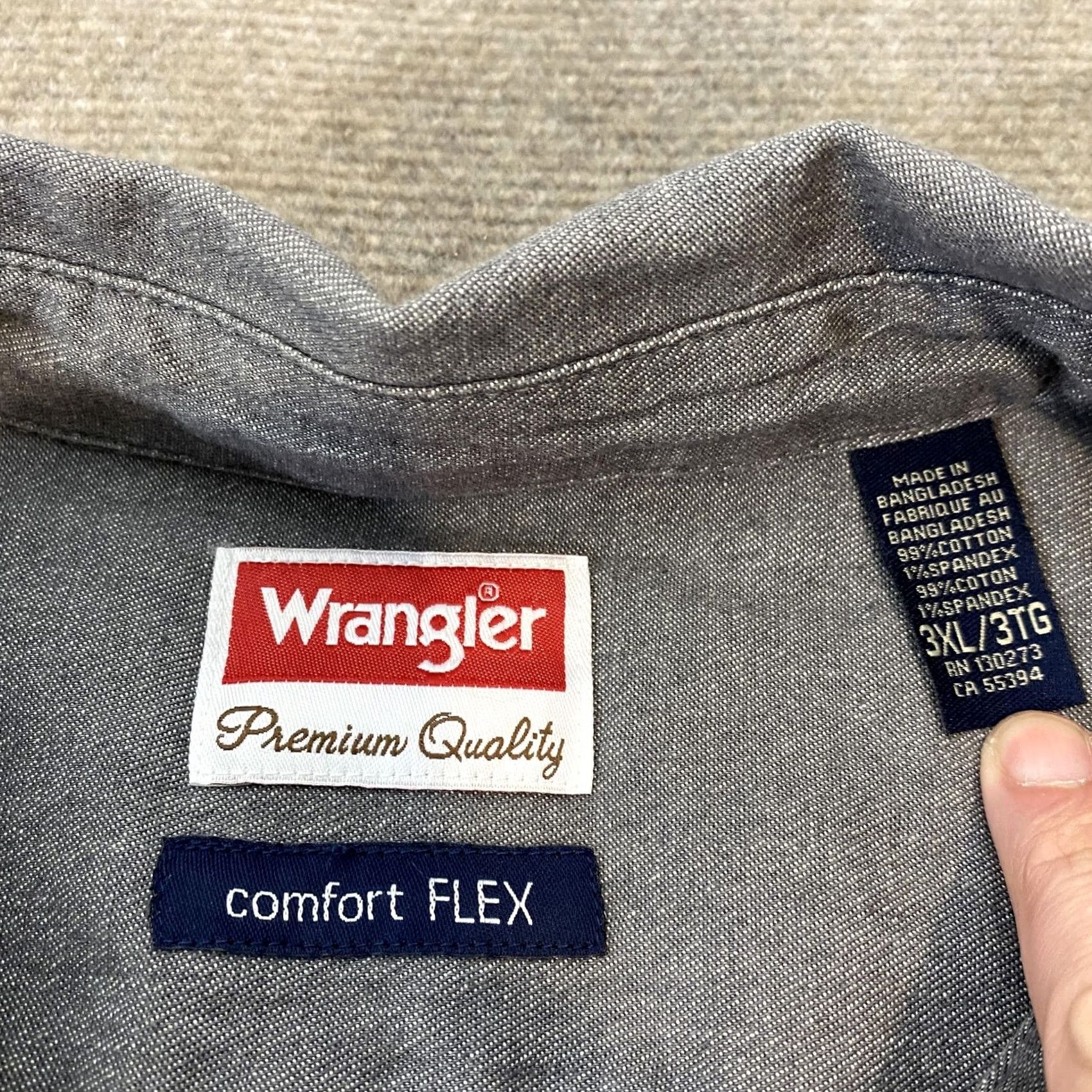 Wrangler Wrangler Shirt Mens 3XL Gray Comfort Flex Stretch Long Sleeve Button Front Top Size US XXL / EU 58 / 5 - 4 Thumbnail