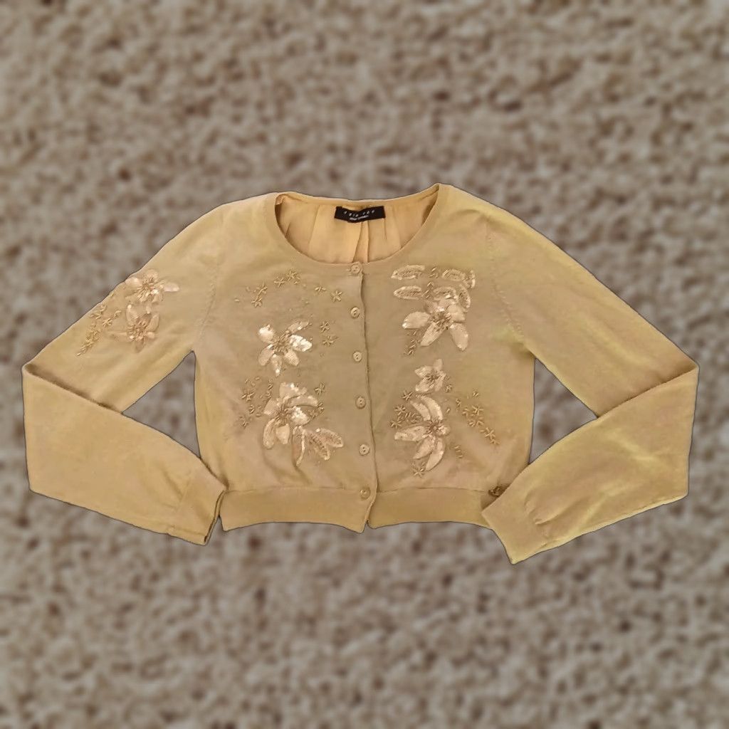 TWINSET TWINSET Cardigan Women Small Beige Wool Beaded Sequins Italy Size S / US 4 / IT 40 - 1 Thumbnail
