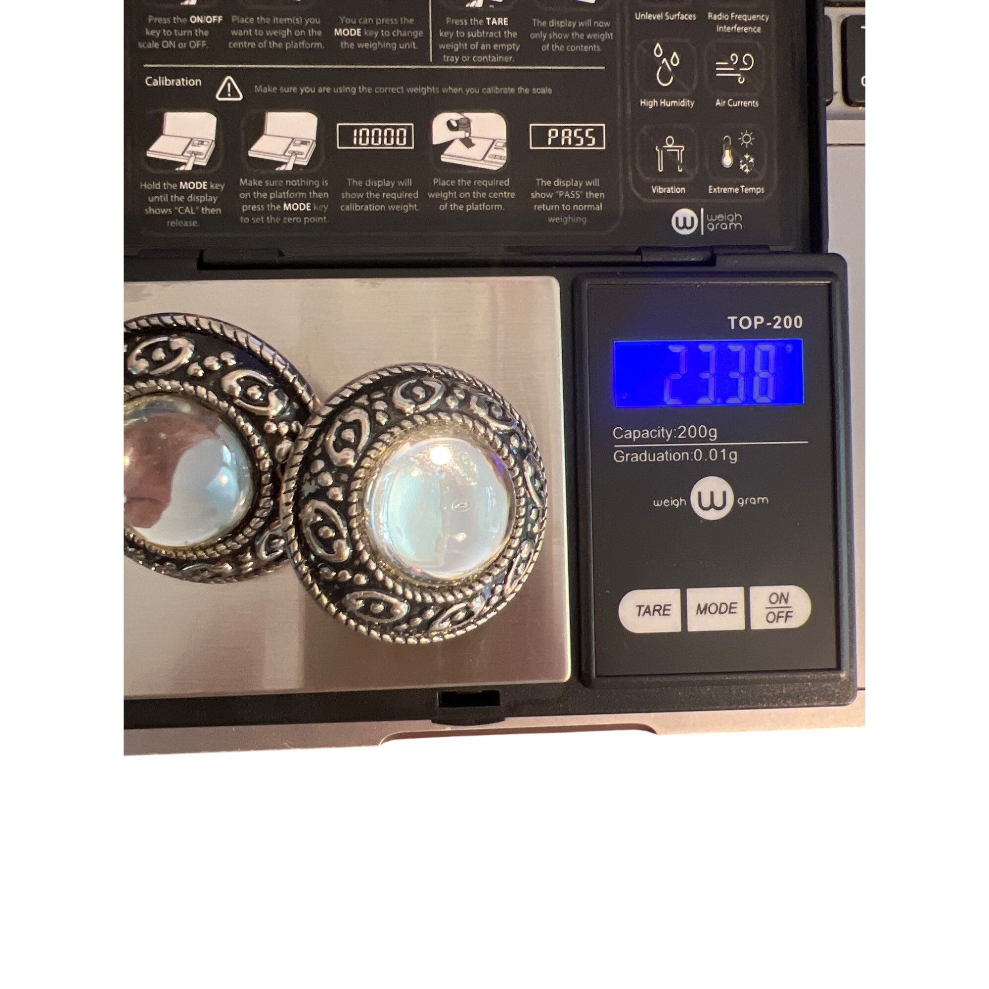 Other Vintage Large Silver Tone Clip On Earrings Clear Cabochon 1. Size ONE SIZE - 6 Thumbnail