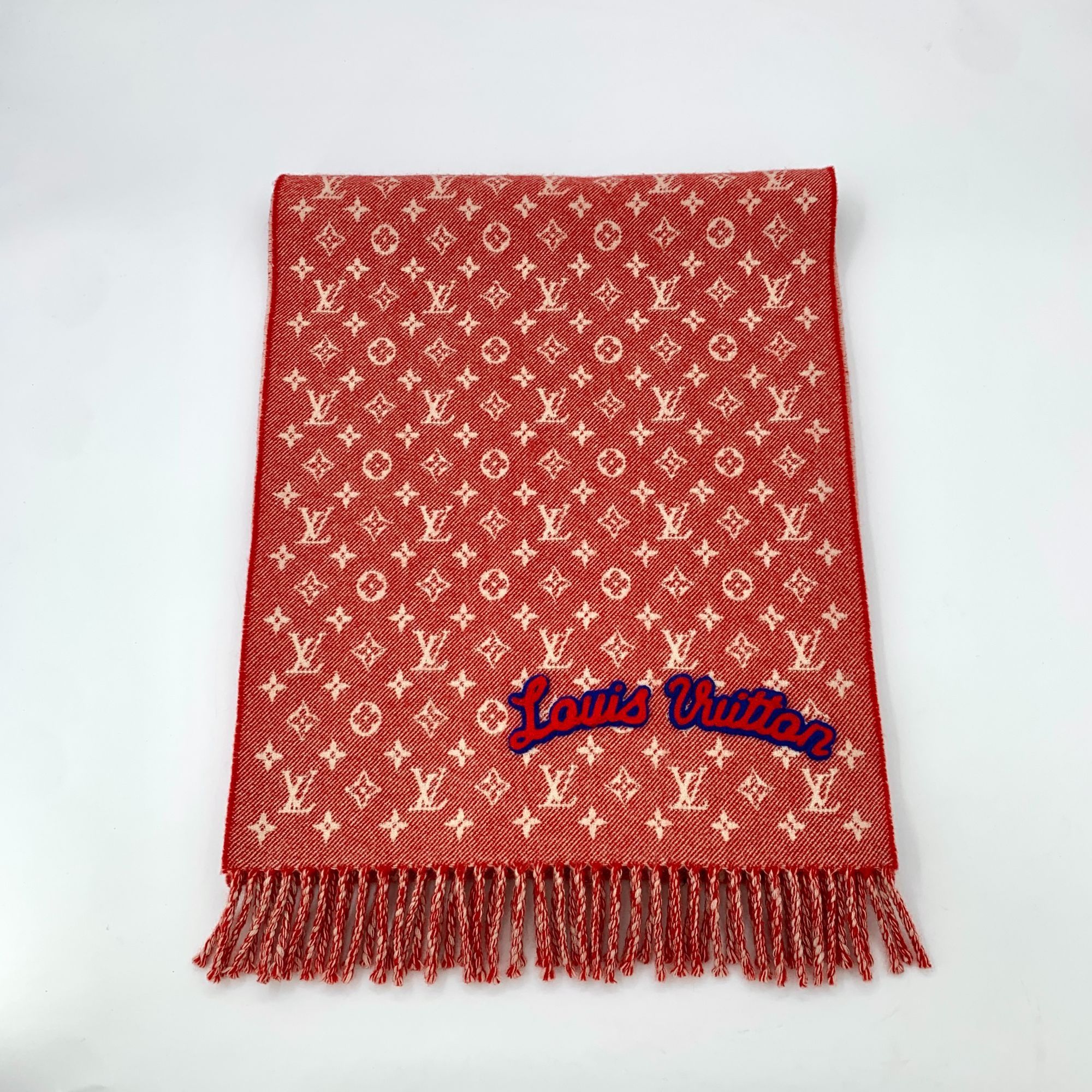 Louis Vuitton Louis Vuitton Red Monogram Wool & Cashmere Fringe Scarf 200x Size ONE SIZE - 1 Thumbnail