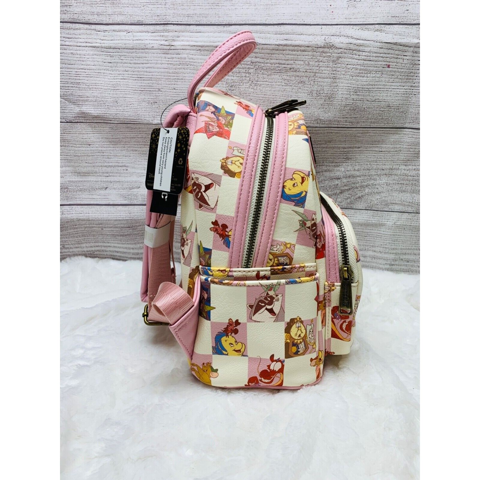 Disney Loungefly Disney Pink Checkered Princess Friends Sidekick Mi Size ONE SIZE - 2 Thumbnail