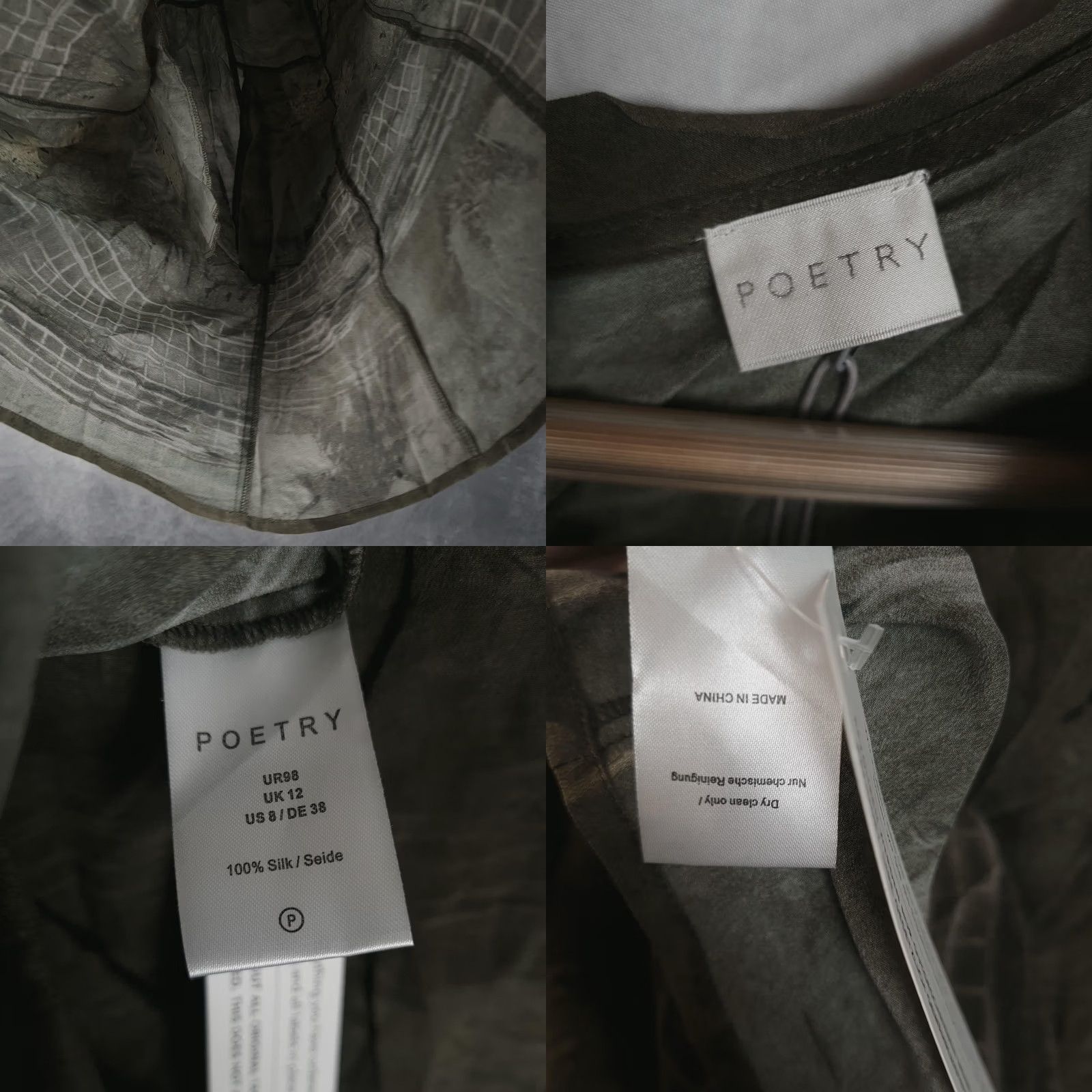 Vintage Poetry Dress Womens 8 Green Brown Silk Trapeze Swing Pockets Leaf Print Size M / US 6-8 / IT 42-44 - 11 Thumbnail