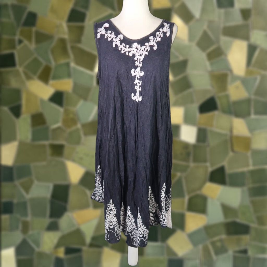 Vintage VINTAGE Pams Collection Black and White Flowy Rayon Mini Dress Dress Sleeveless Women L Black 90s Bohemian Mini Sundress Reg Short Womens Size L / US 10 / IT 46 - 1 Thumbnail