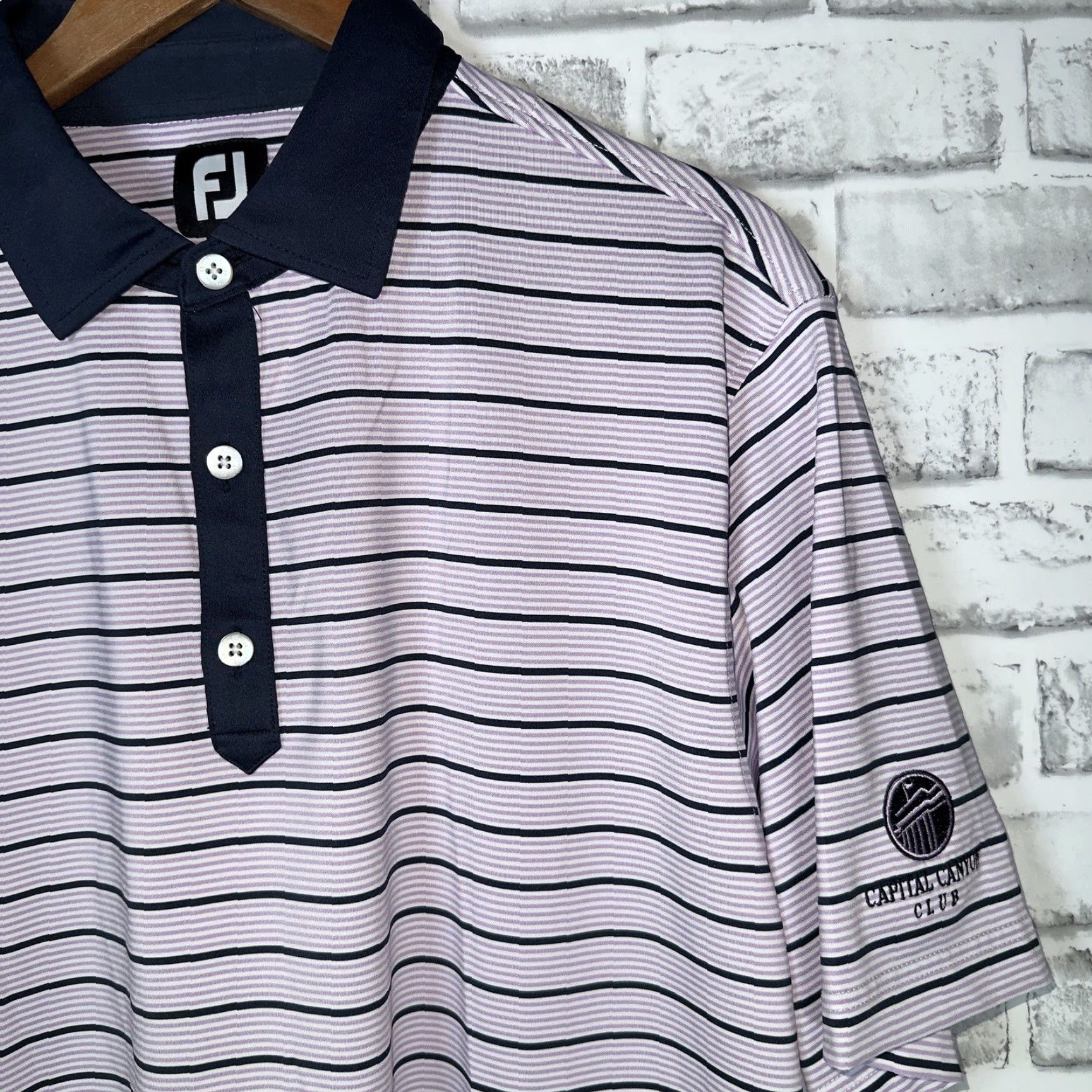 Footjoy FootJoy Polo Shirt Striped Athletic Polyester Blend Mens Size L Multicolor Shirt (Regular) Size US L / EU 52-54 / 3 - 2 Thumbnail