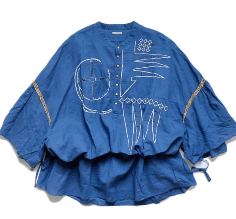 Kapital Embroidered Blue Drawstring Pullover Top - dmc Size US L / EU 52-54 / 3 - 1 Thumbnail