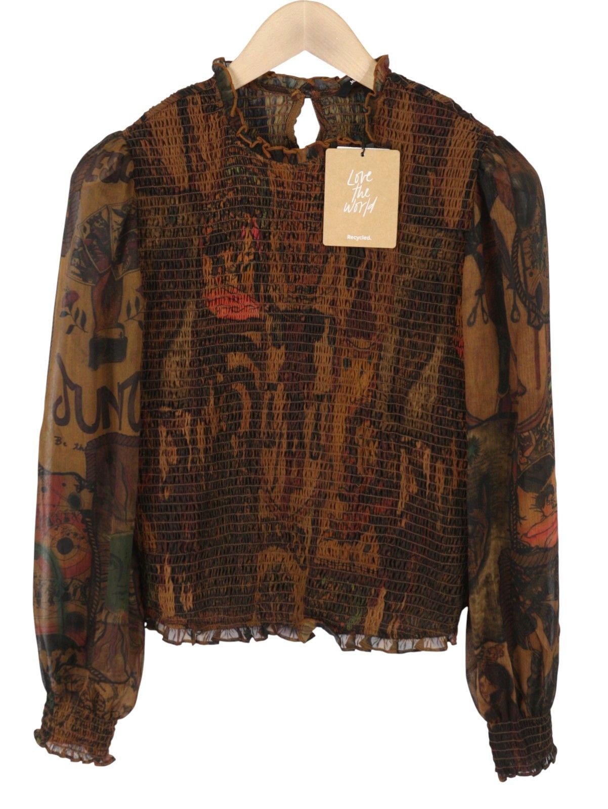 Desigual BLUS HISOPO L Brown Honeycomb Print Blouse 88934 Size L / US 10 / IT 46 - 4 Thumbnail