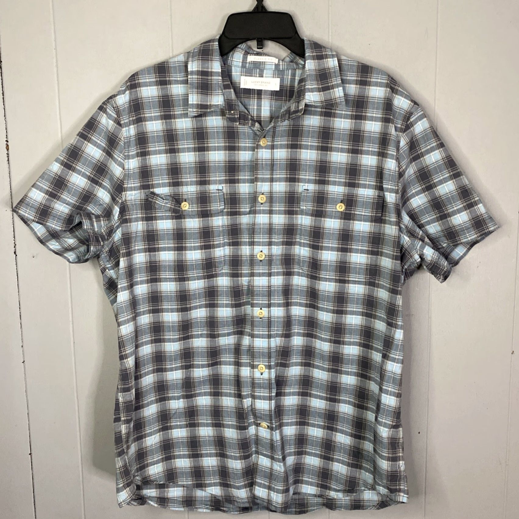 Lucky Brand Lucky Brand Mens Button-Up Shirt Large Classic Fit L Blue Short Sleeve Shirt Mens Womens Girls? Size US L / EU 52-54 / 3 - 3 Thumbnail