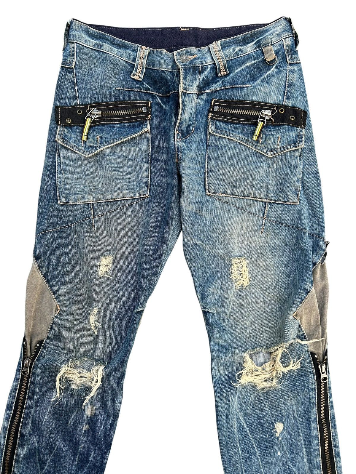 Kapital PPFM Japanese Punk Bondage Distressed Denim Jeans Size US 32 / EU 48 - 3 Thumbnail