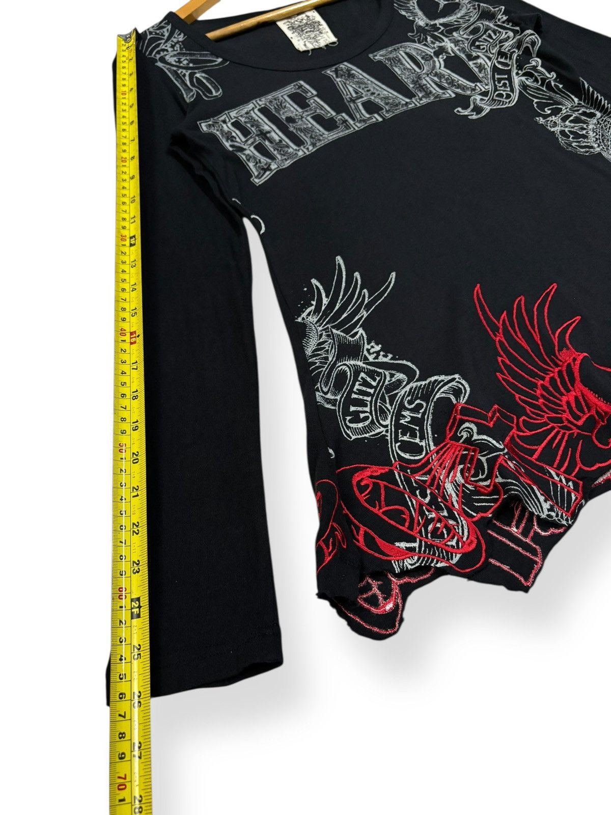 If Six Was Nine Glitz Red Embroidery Asymmetrical Hem Punk Long Sleeve Tees Size US XS / EU 42 / 0 - 9 Thumbnail