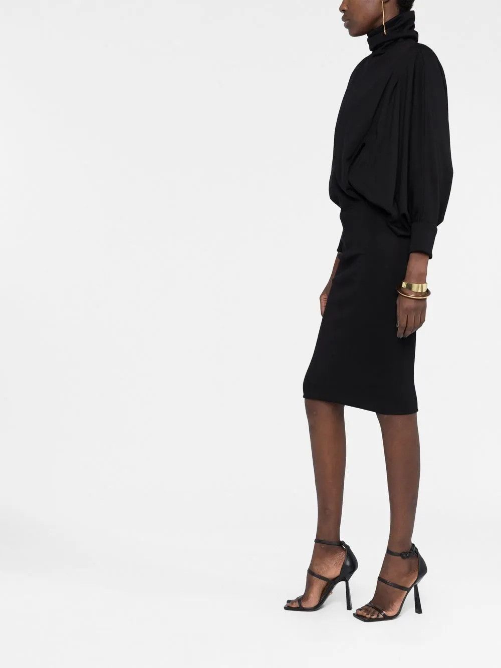 Saint Laurent Paris o1y0126 Midi Dress in Black Size S / US 4 / IT 40 - 4 Thumbnail