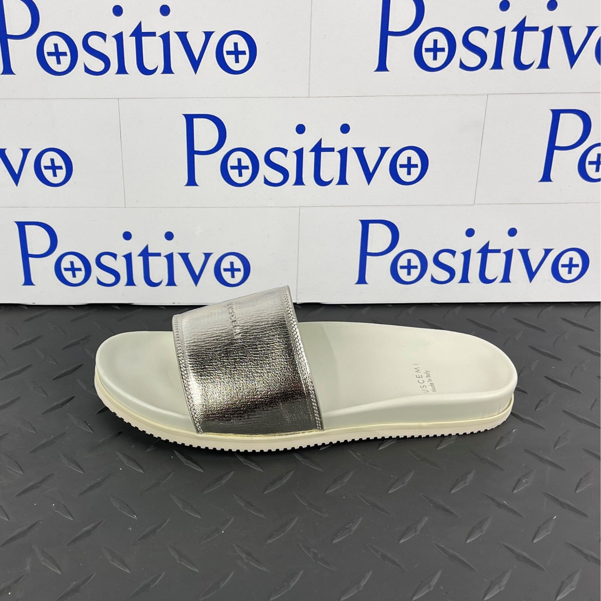 Buscemi Buscemi Metallic Silver Leather Slides US 10 EU 40 Size US 10 / IT 40 - 1 Thumbnail