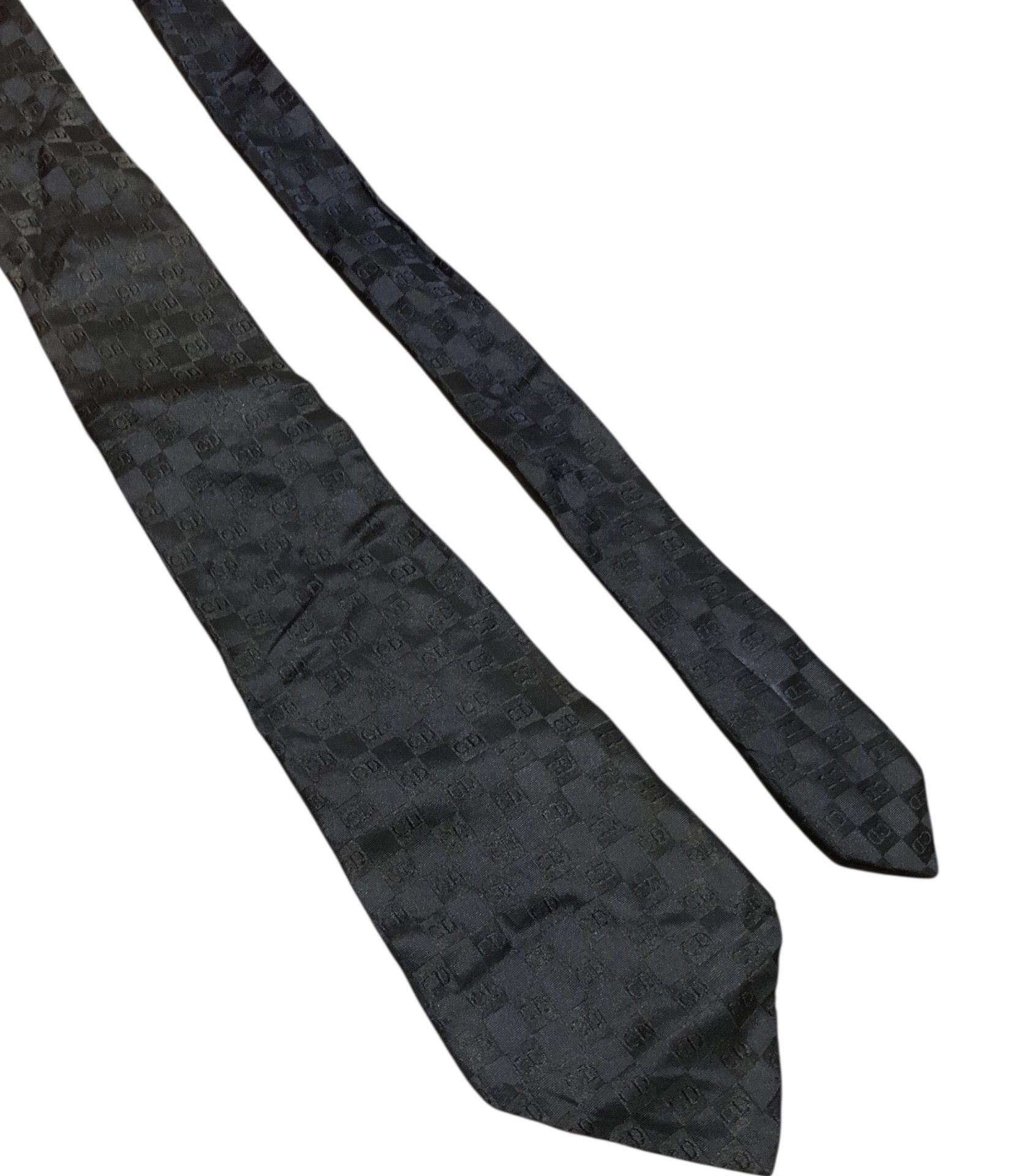 Dior 🔥DIOR HOMME Black Silk Jacquard Damier Monogram CD Tie Size ONE SIZE - 2 Thumbnail