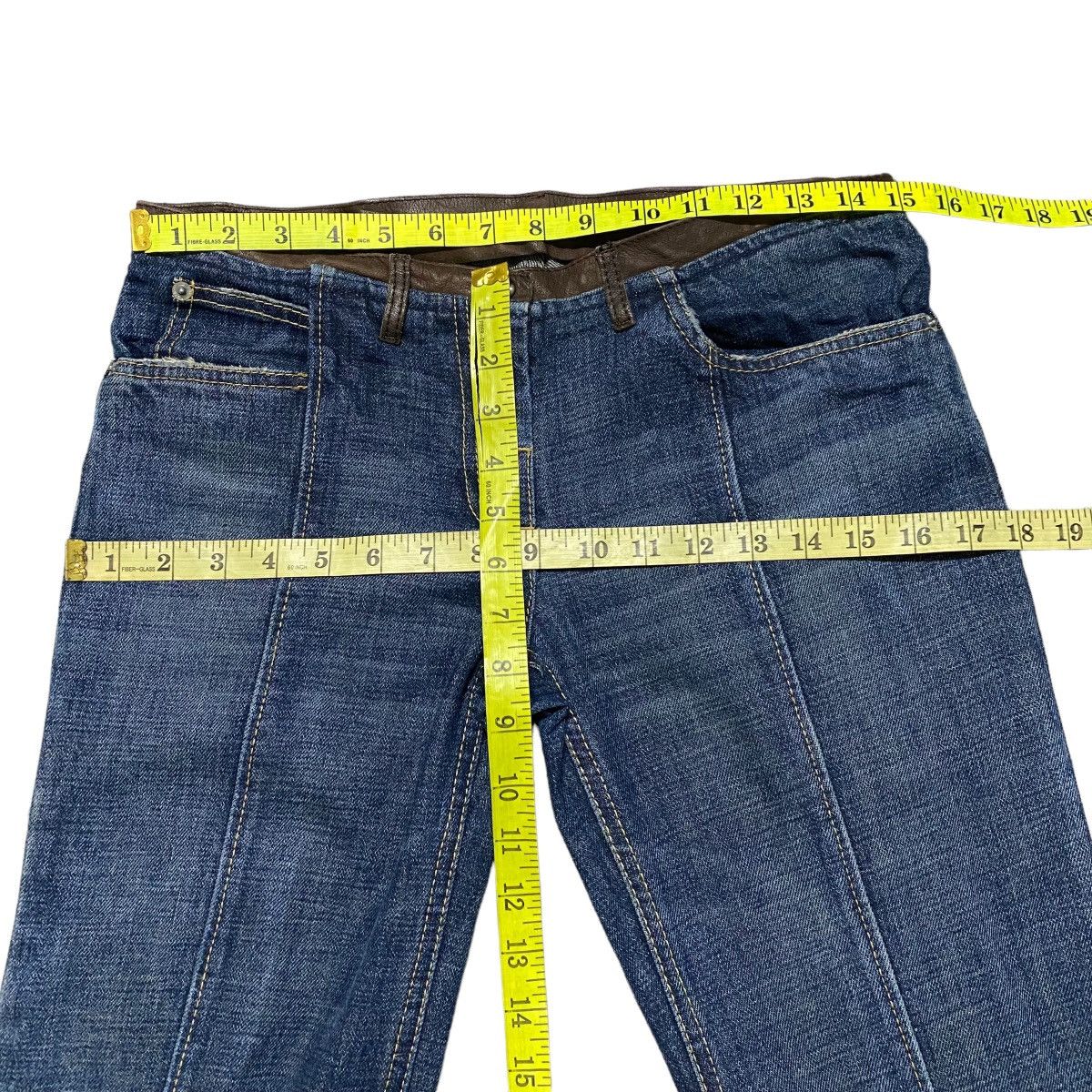 Neil Barrett Neil Barrett Denim Leather Trimmed Flare Jeans Low Rise Size 28" / US 6 / IT 42 - 21 Thumbnail